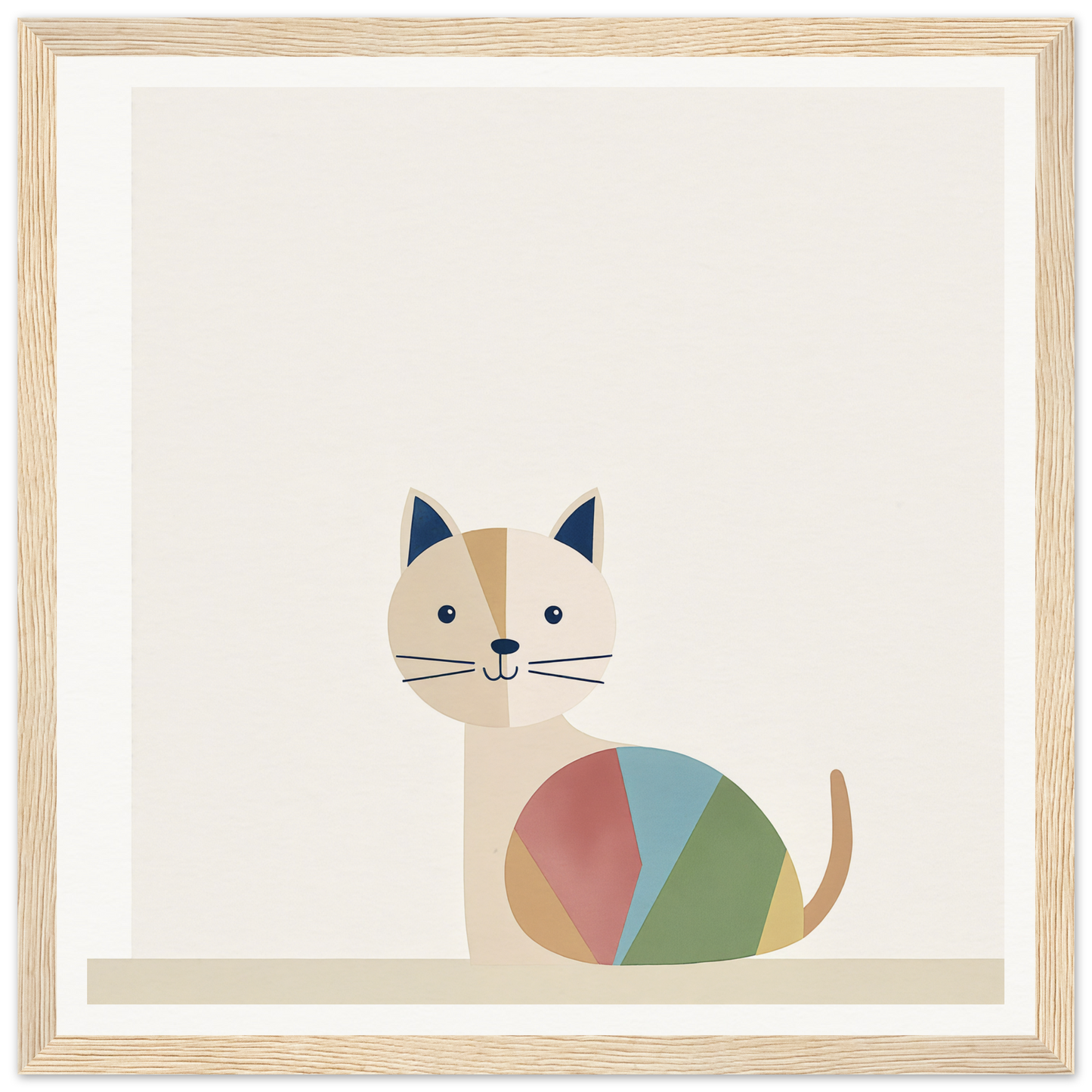 Minimalist illustration of a curious cat with geometric patches in Curious Cat Balances