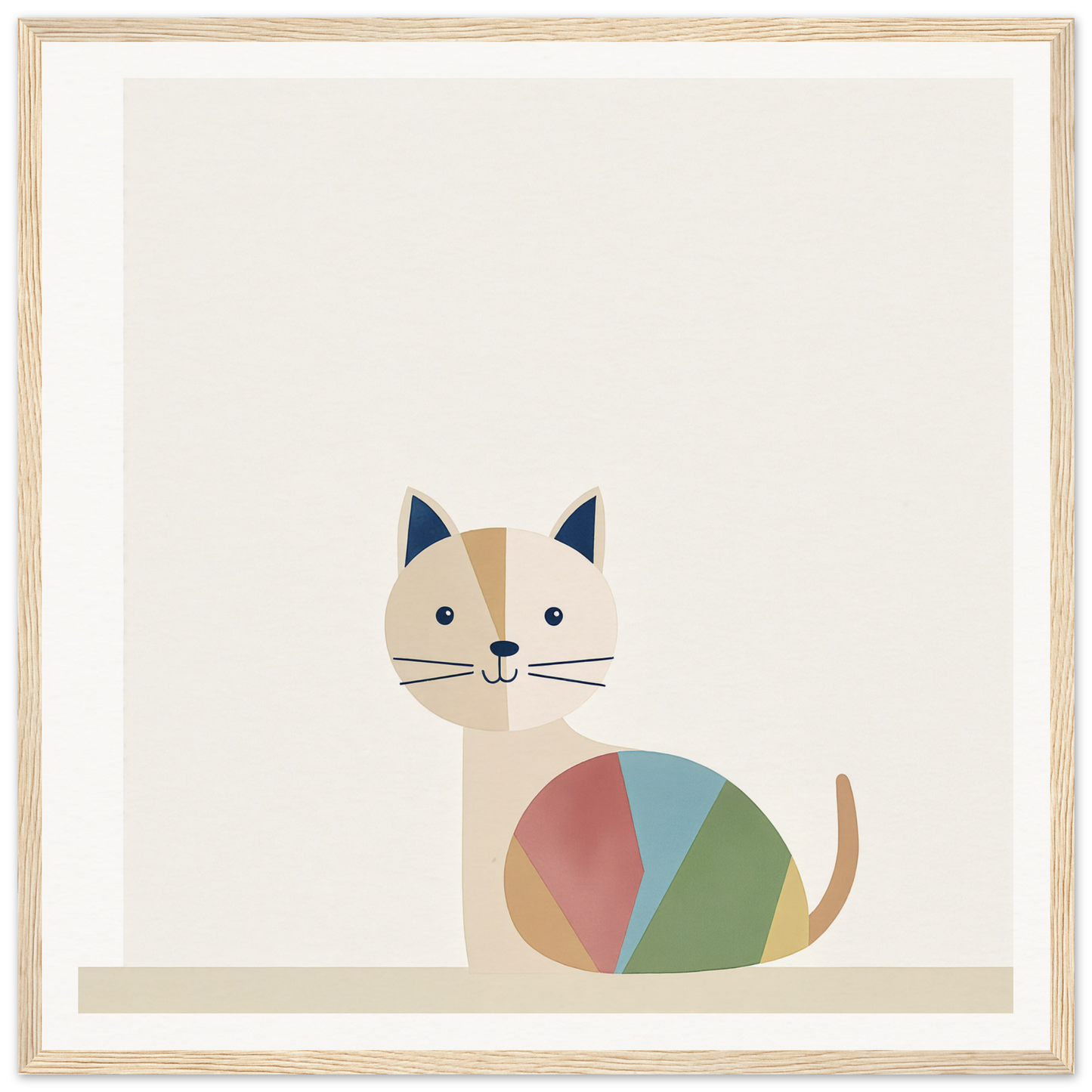 Minimalist cartoon cat with colorful geometric pattern for Curious Cat Balances