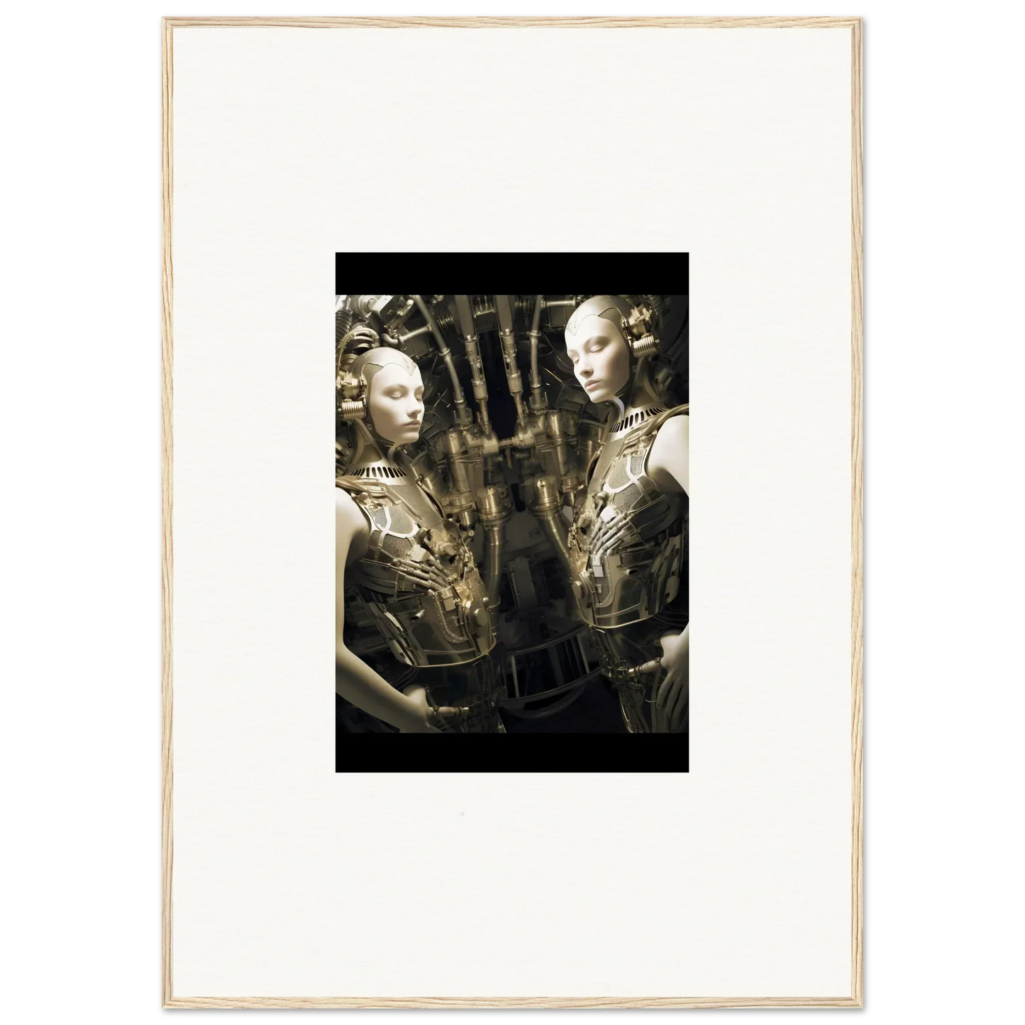 Framed wall art of mannequins in metallic outfits for futuristic dreams unveiled room decor
