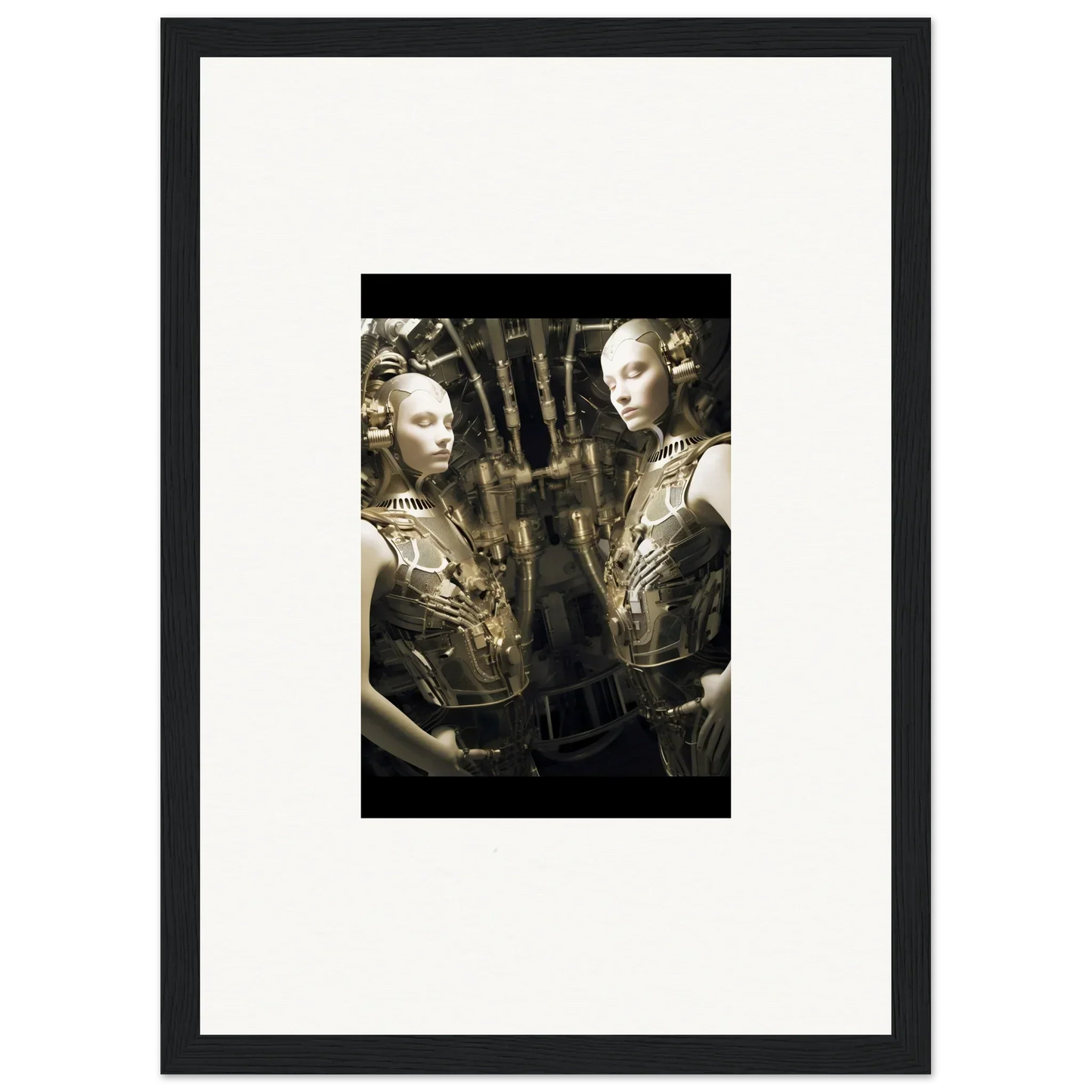 Framed wall art of ornate metallic mannequins for unique room decor in Dreams Unveiled