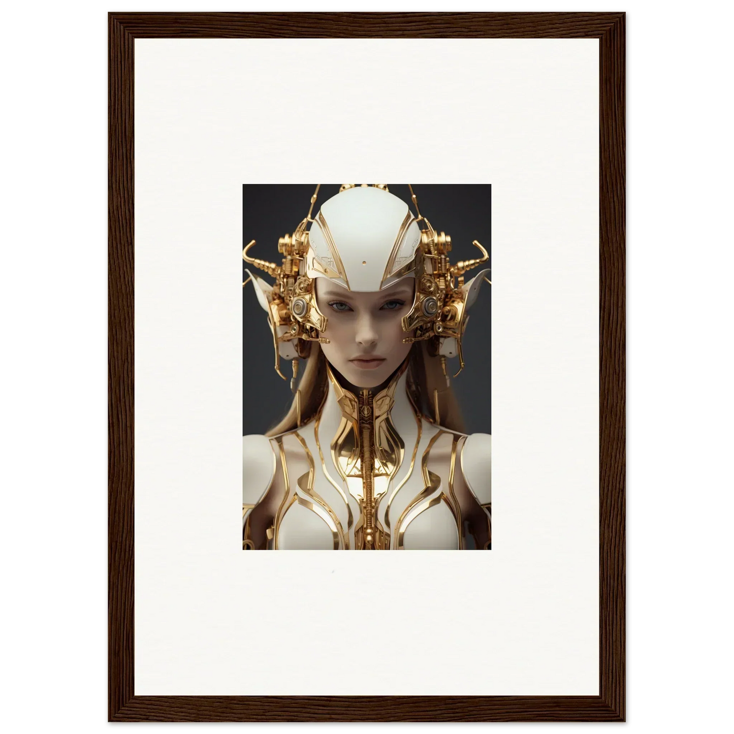 Futuristic humanoid figure with gold and white features for Muse Euphoria canvas print