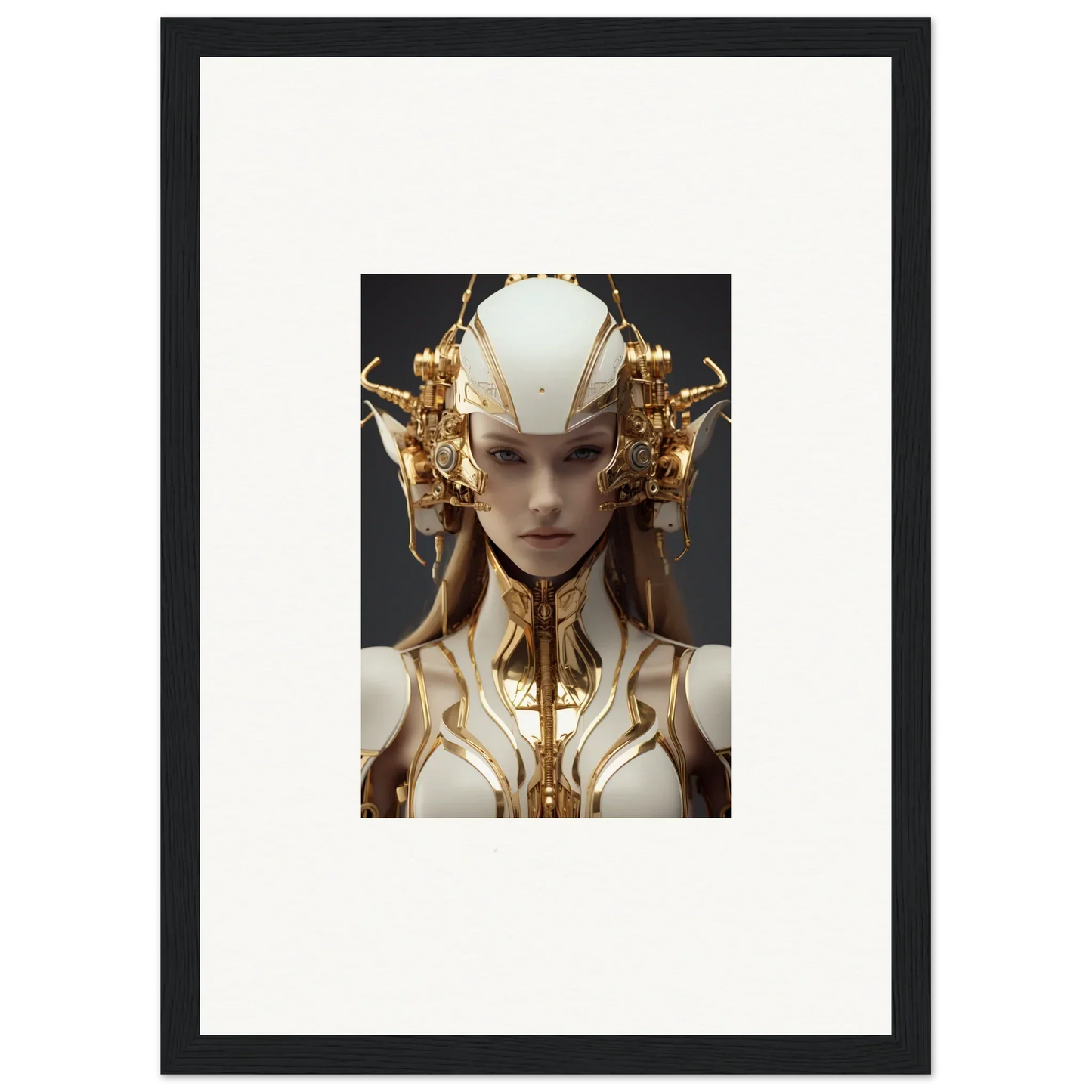 Futuristic humanoid figure with golden headpiece in Muse Euphoria canvas print for room decoration