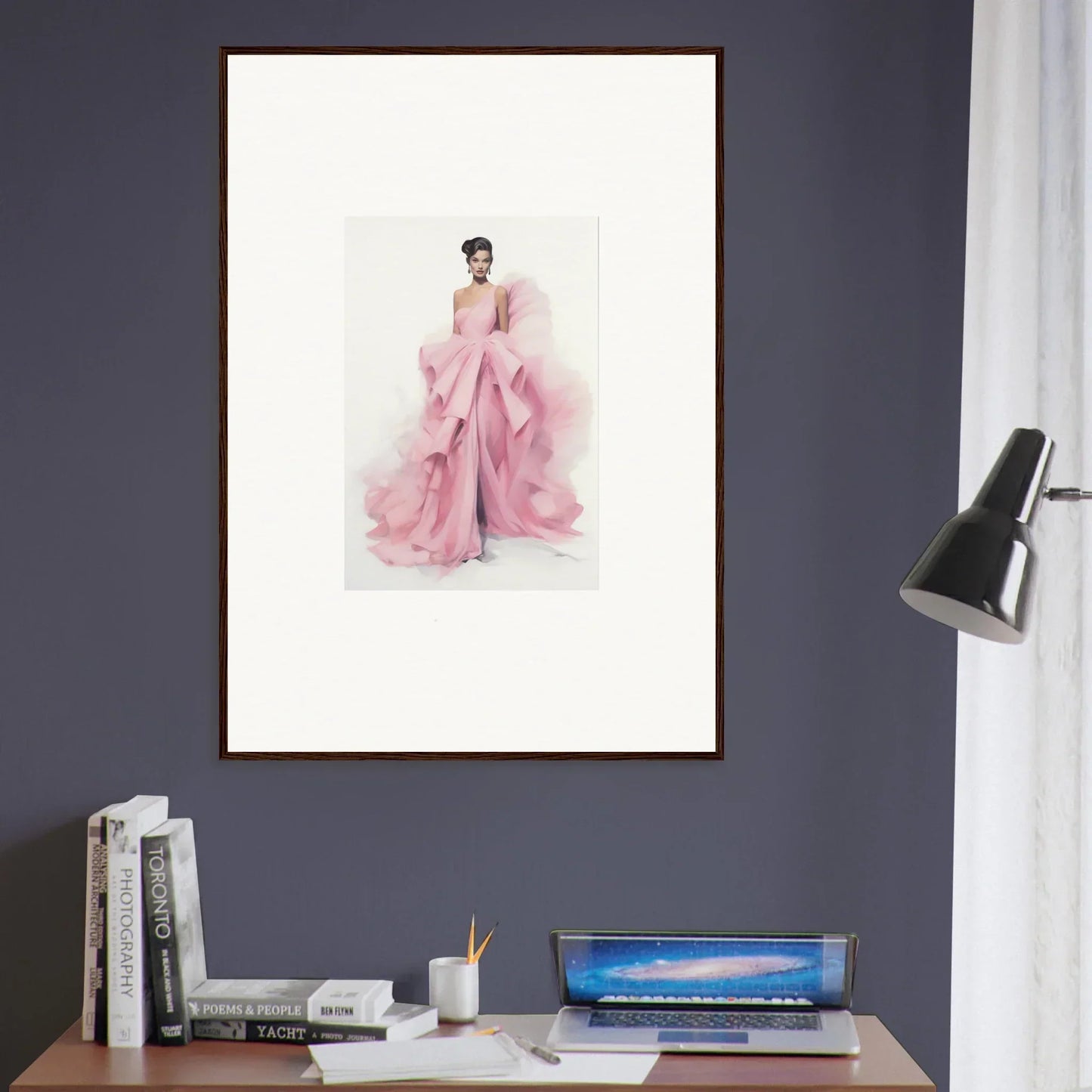 Watercolor fashion illustration of a pink evening gown for Dance Sausalsea étoiles
