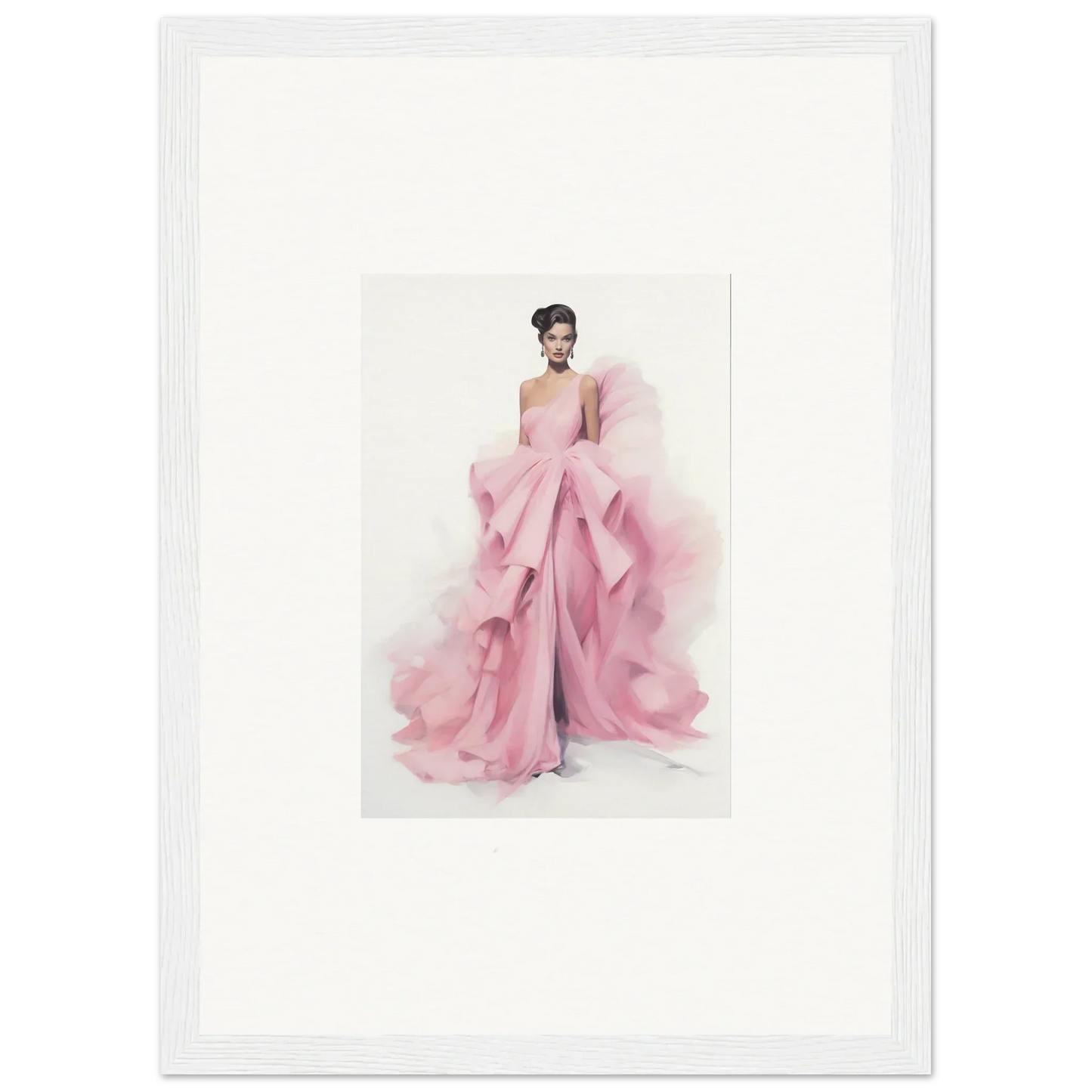 Watercolor fashion illustration of a flowy pink evening gown for Dance Sausalsea étoiles