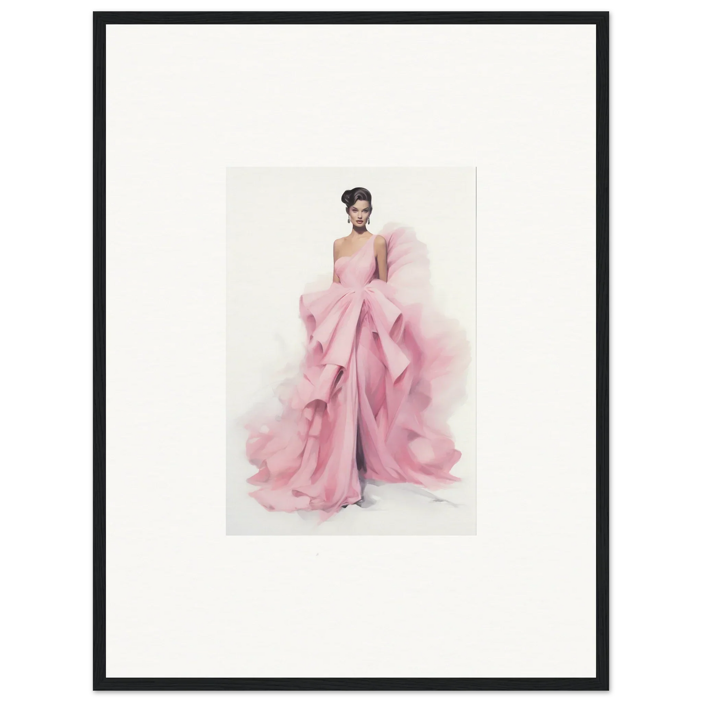 Fashion illustration of a flowing pink evening gown for Dance Sausalsea Étoiles