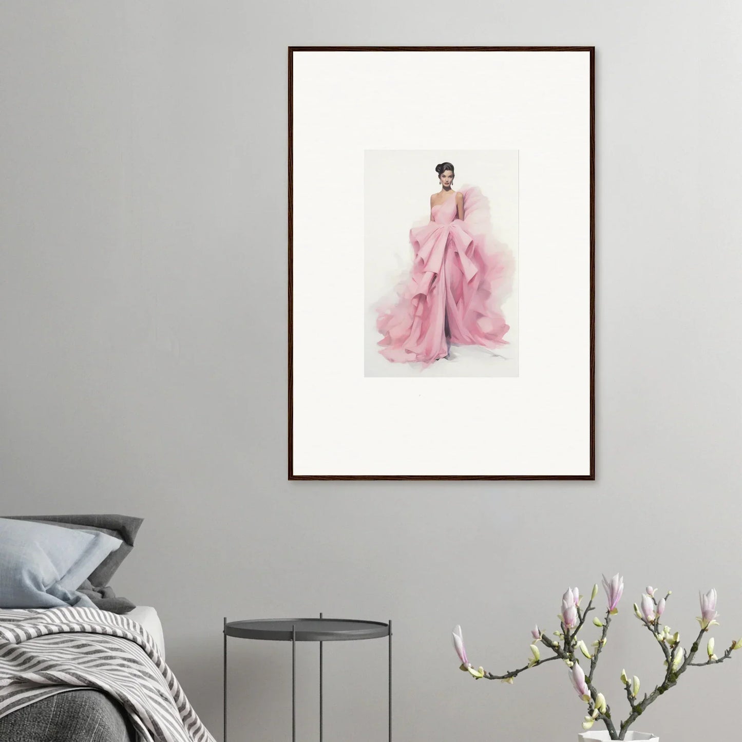 Watercolor of a figure in a pink ruffled gown for Dance Sausalsea étoiles special edition art™