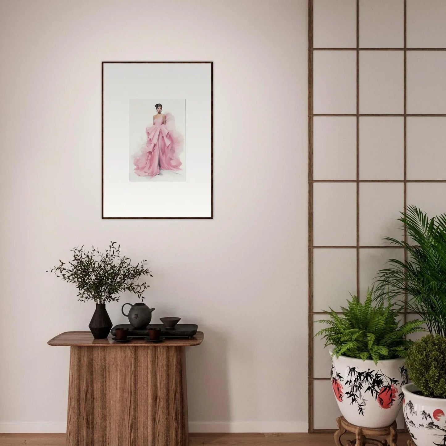 Framed fashion illustration of a pink ballgown for Dance Sausalsea étoiles special edition art™