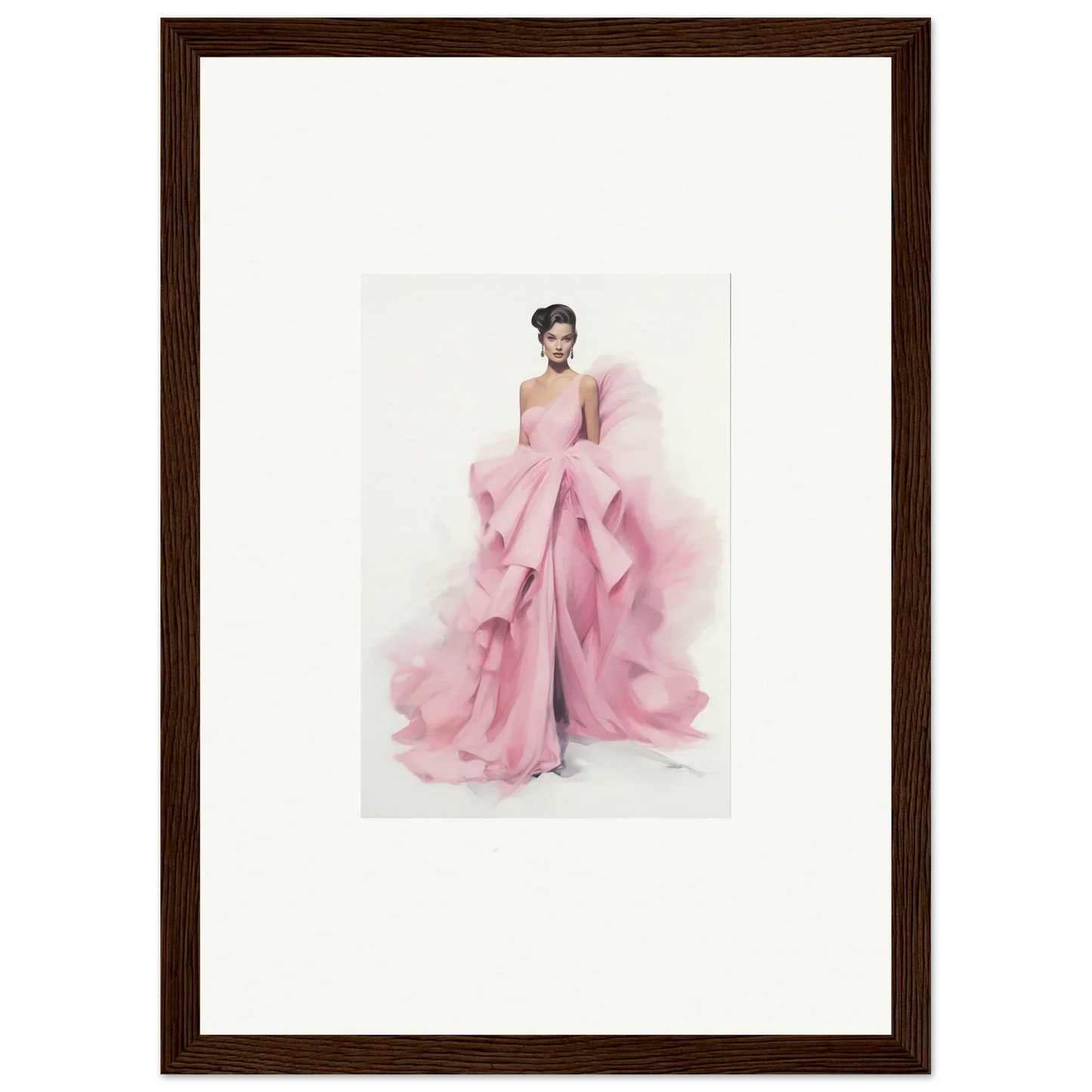 Framed fashion illustration of a pink evening gown, part of Dance Sausalsea Étoiles
