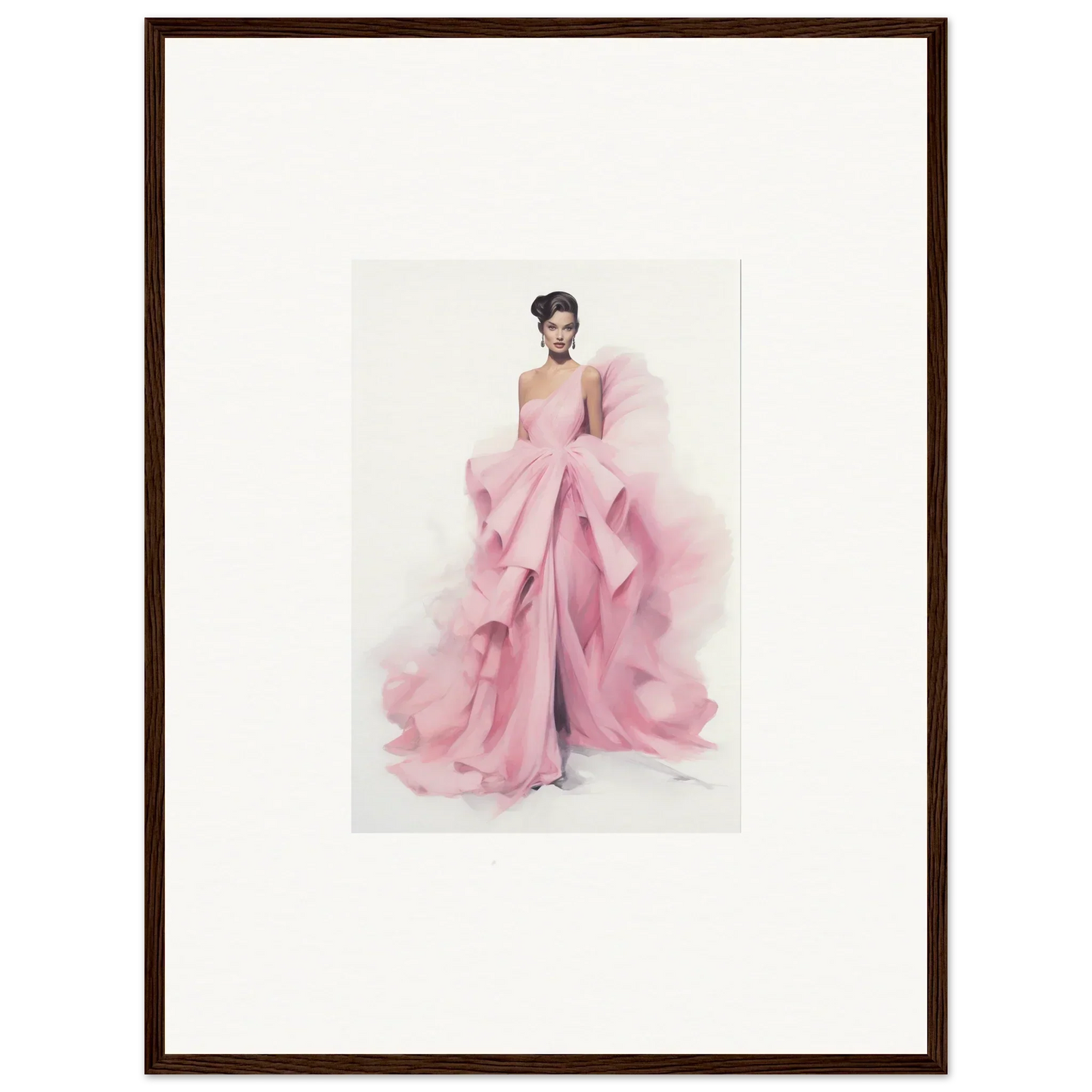Watercolor fashion illustration of a pink evening gown from Dance Sausalsea étoiles