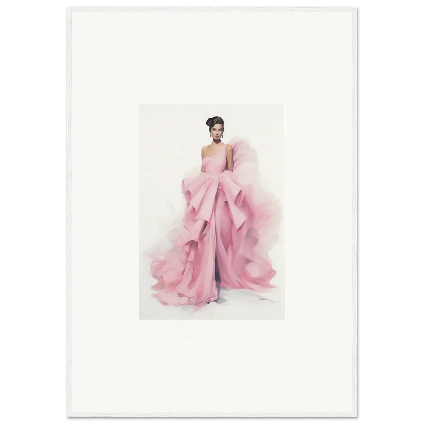 Watercolor fashion illustration of a pink evening gown from Dance Sausalsea étoiles