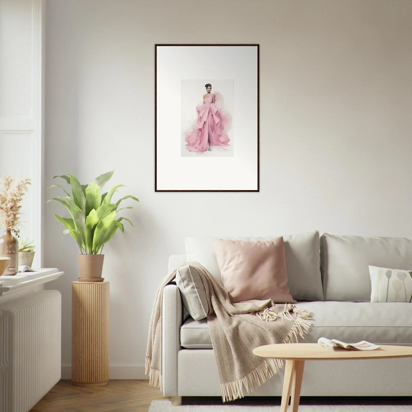 Framed watercolor of a figure in a flowing pink dress for Dance Sausalsea Étoiles