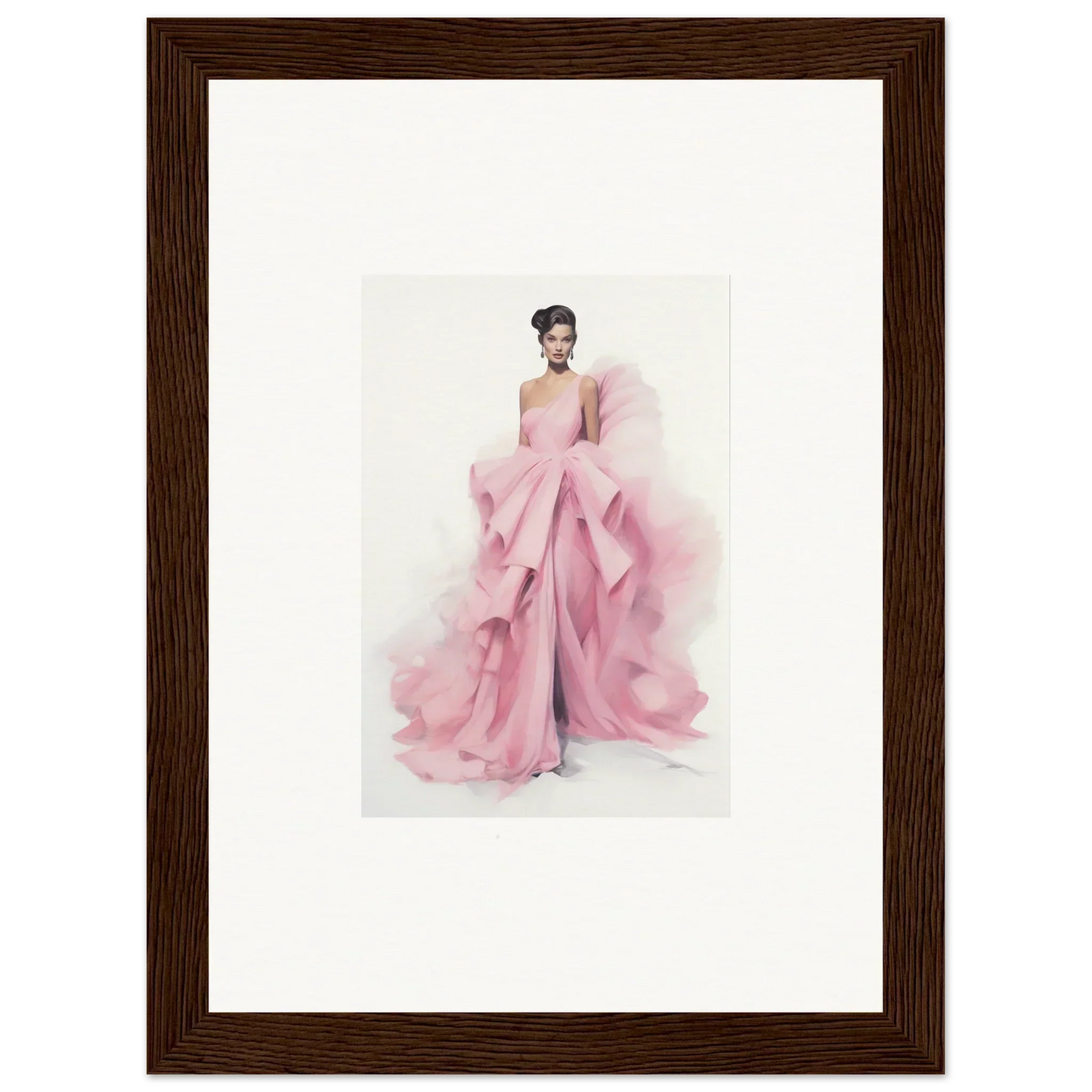 Fashion illustration of a flowing pink evening gown for Dance Sausalsea étoiles