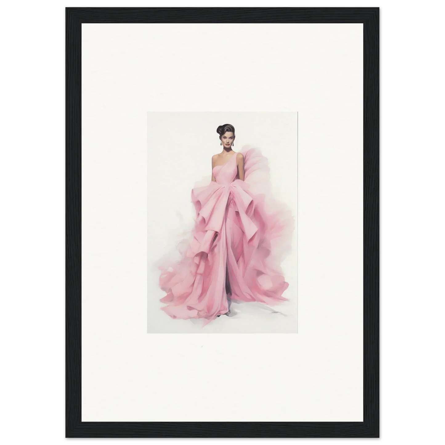 Fashion illustration of a pink evening gown with ruffles from Dance Sausalsea Étoiles