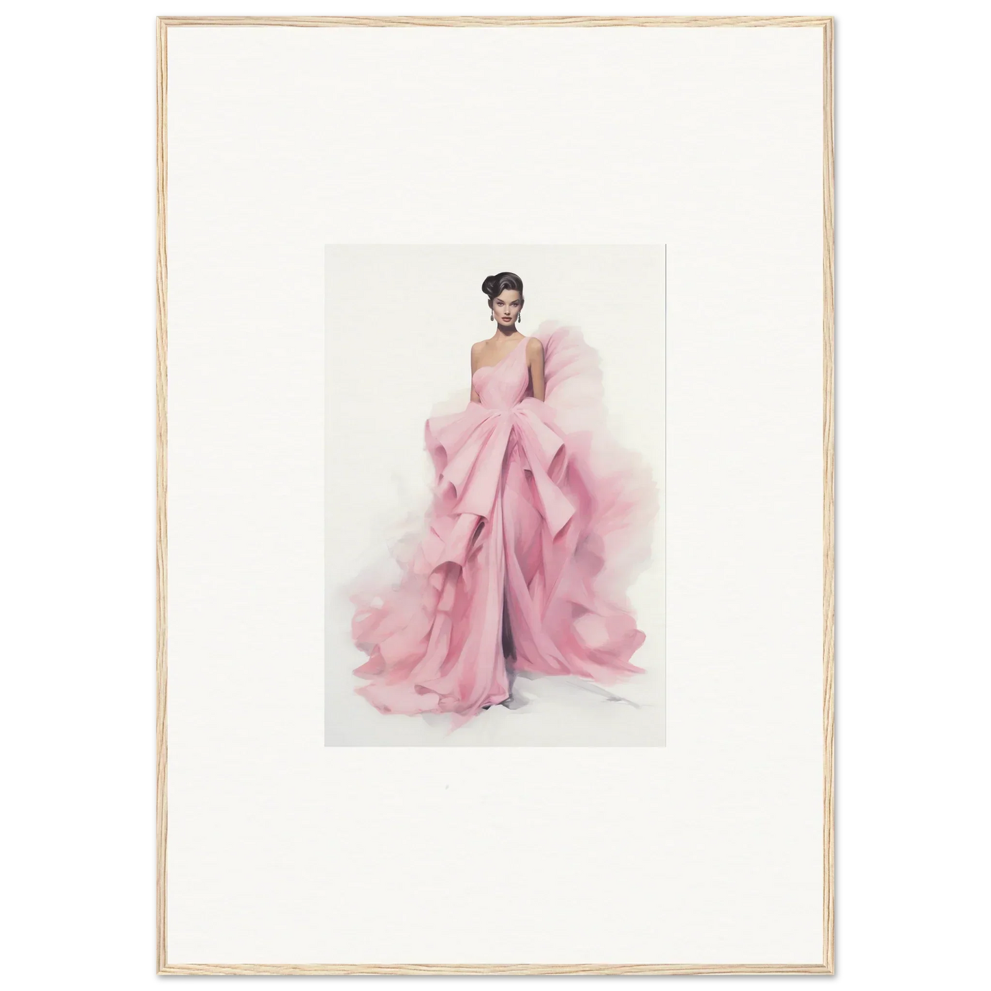 Watercolor fashion illustration of a pink evening gown from Dance Sausalsea étoiles
