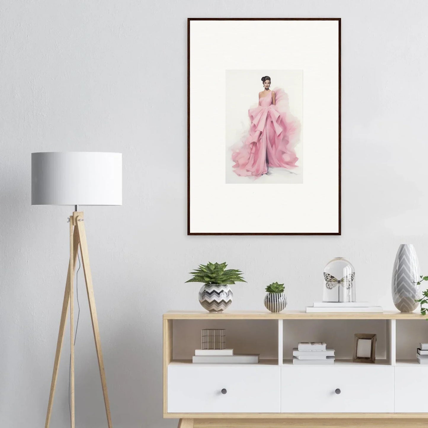 Framed watercolor of a pink evening gown from Dance Sausalsea Étoiles special edition art™