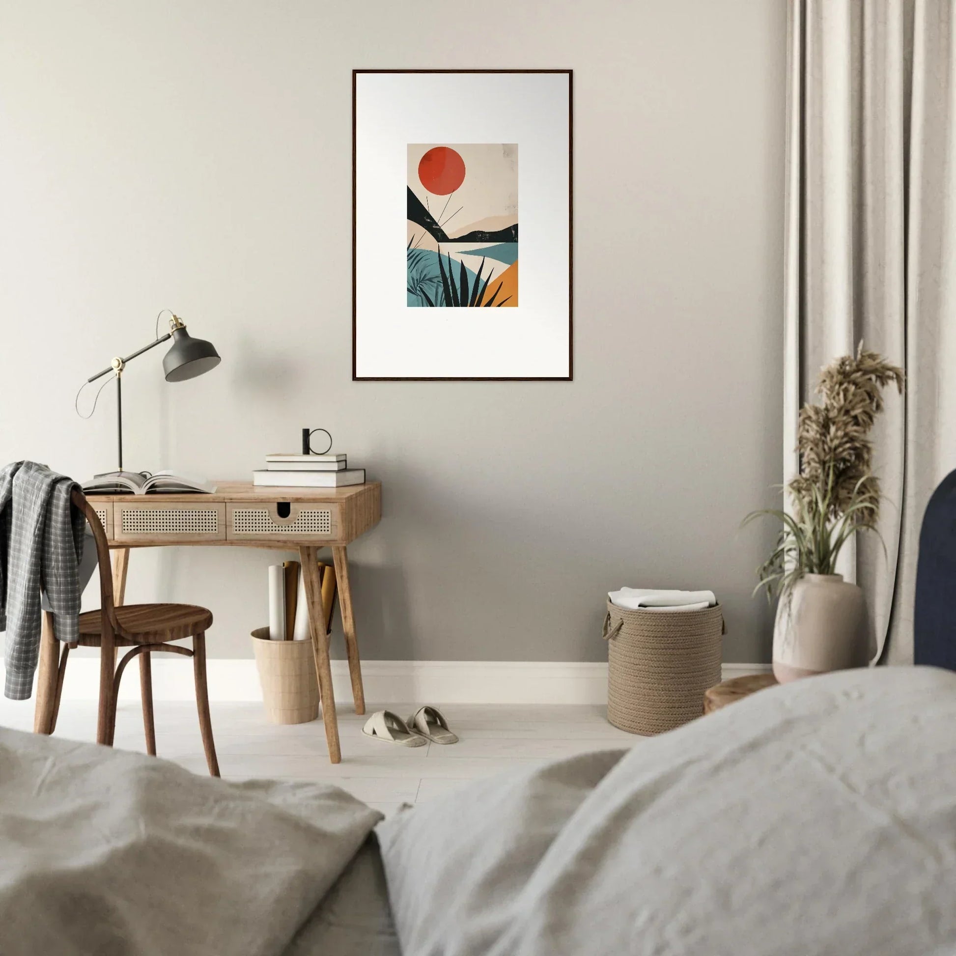 Minimalist framed wall art featuring a red sun and mountains, Desert Highlights special edition