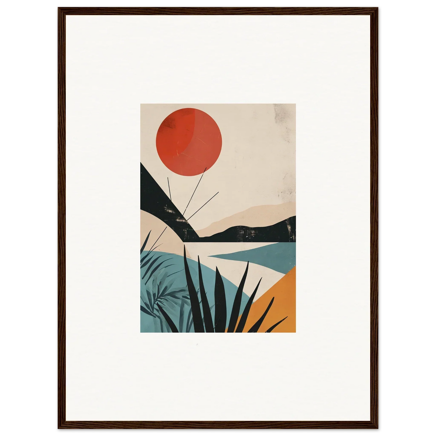 Minimalist Desert Highlights print with abstract mountains and plants, perfect framed wall art