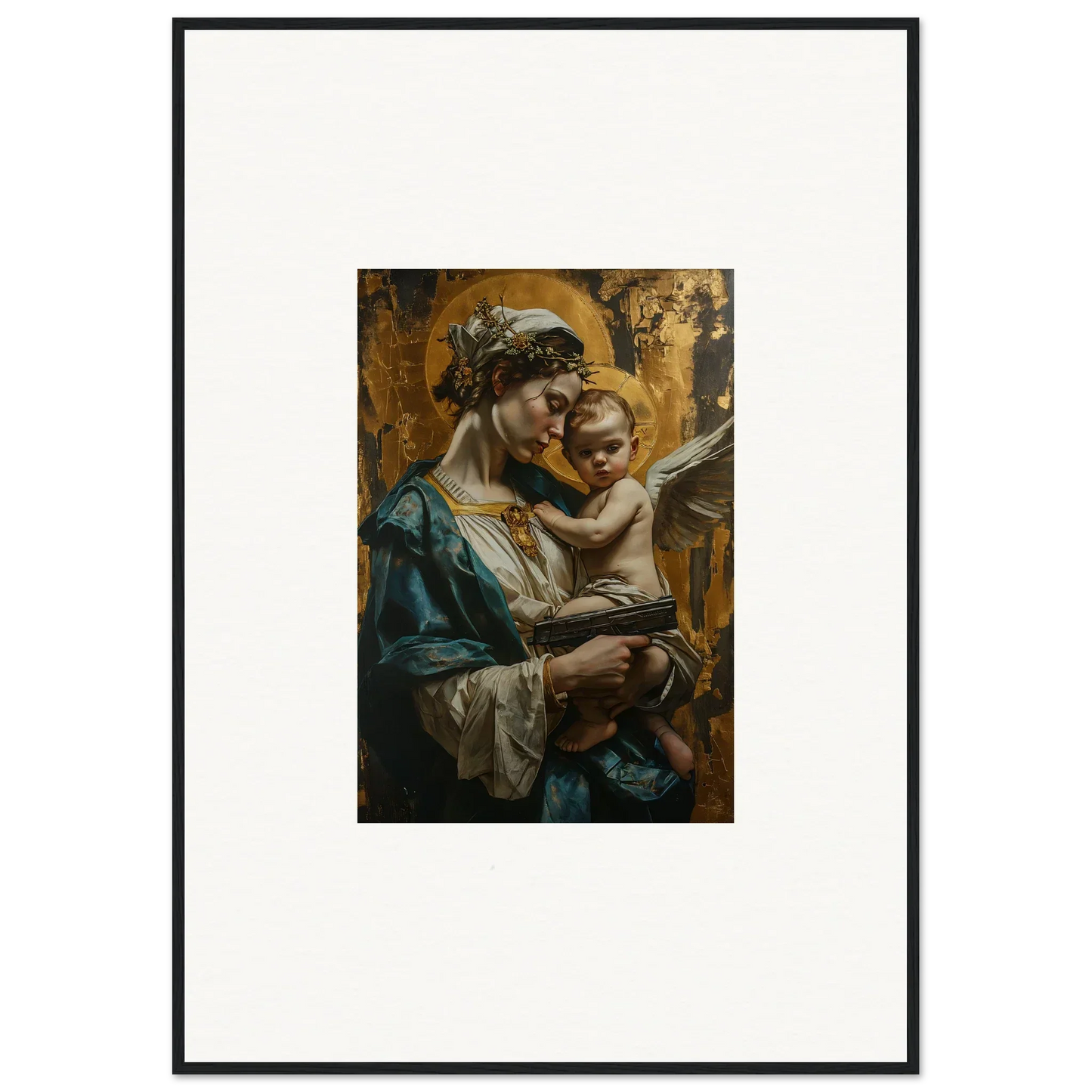 Framed canvas print of a woman and child perfect for Velveteen Church room decoration