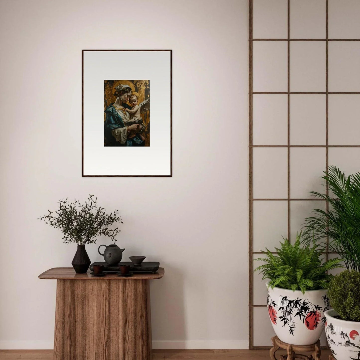 Framed canvas print of a loving couple, perfect for velveteen church room decoration