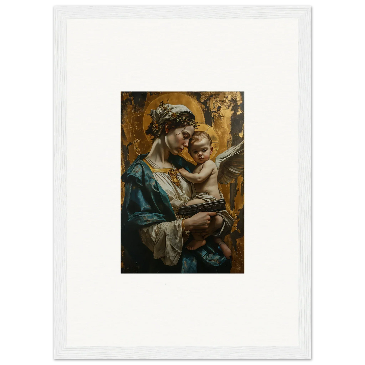 Framed canvas print of a woman with a child for your Divine Velveteen Church room decoration