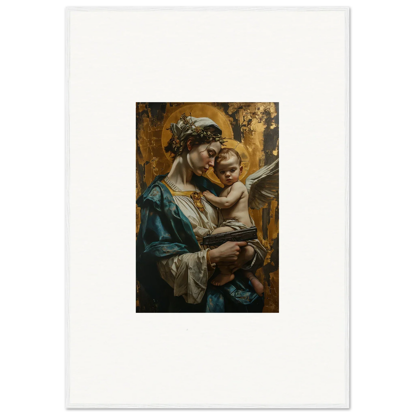 Classical-style canvas print of a woman and child, perfect for velveteen church room decoration