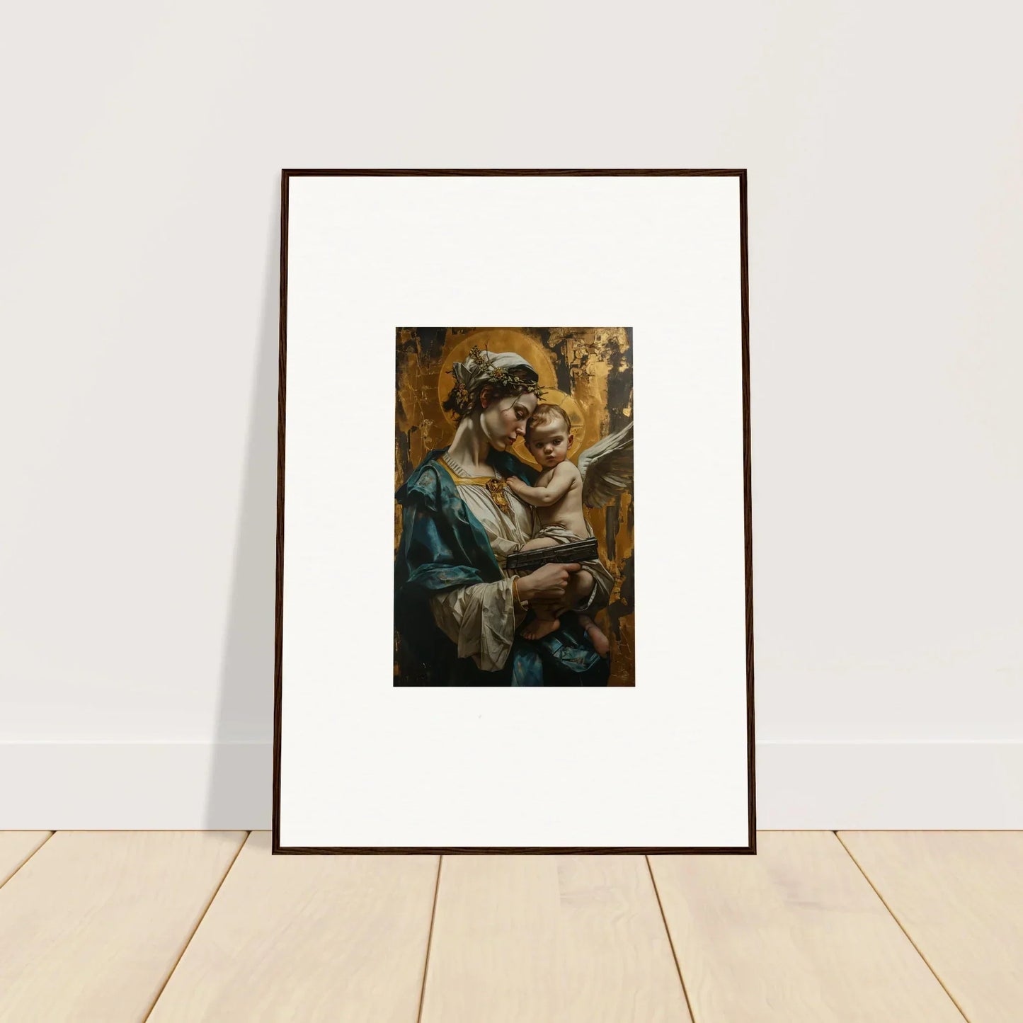 Framed canvas print of two figures embracing, perfect for Velveteen Church room decoration