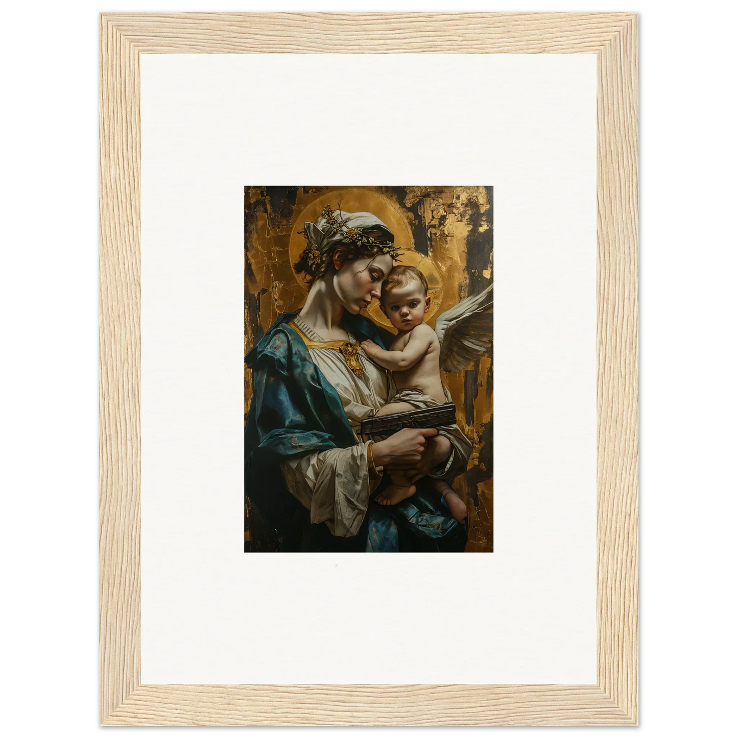 Framed classical painting of woman and child for velveteen church room decoration