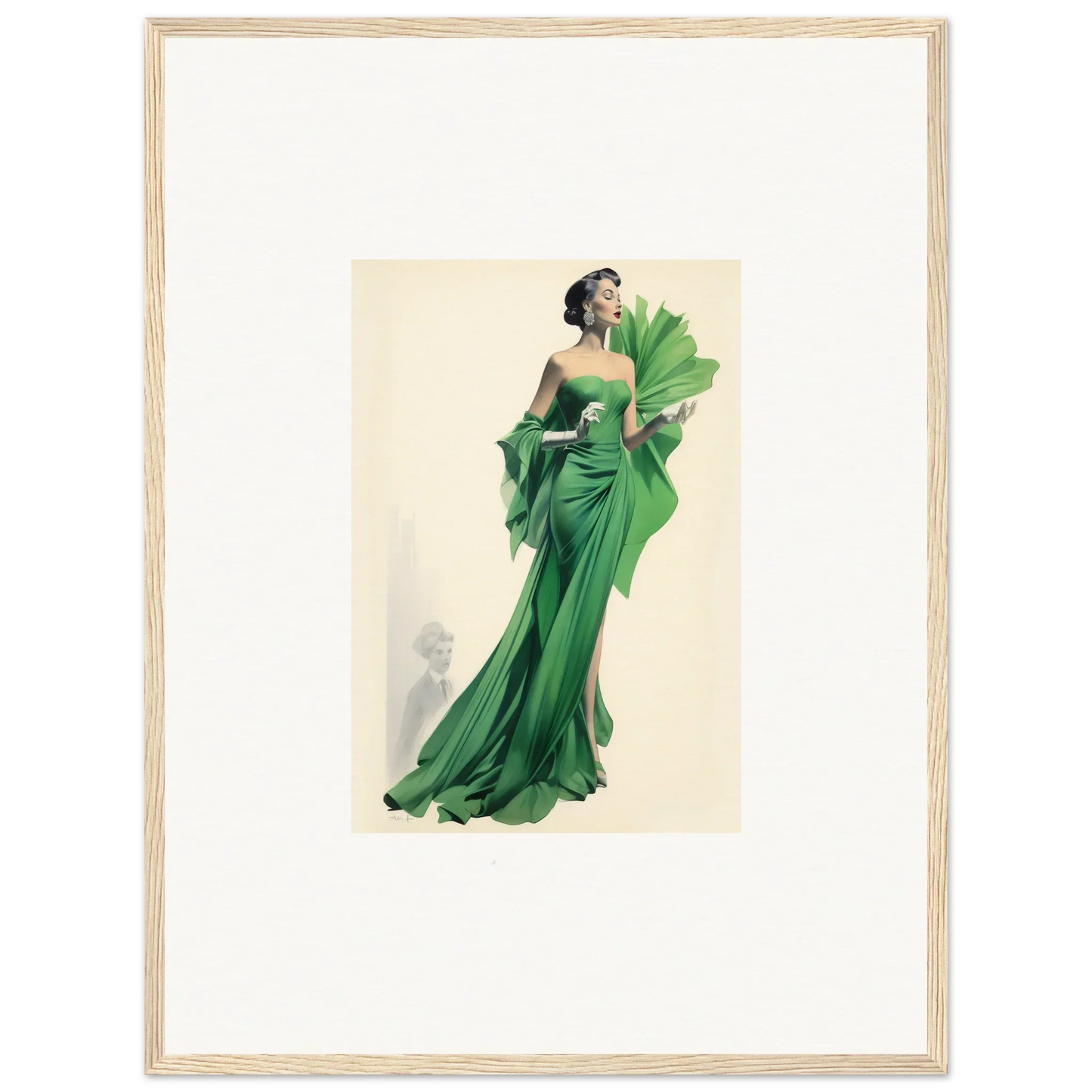 Elegant emerald green evening gown illustration for Draped Would Dream special edition art™