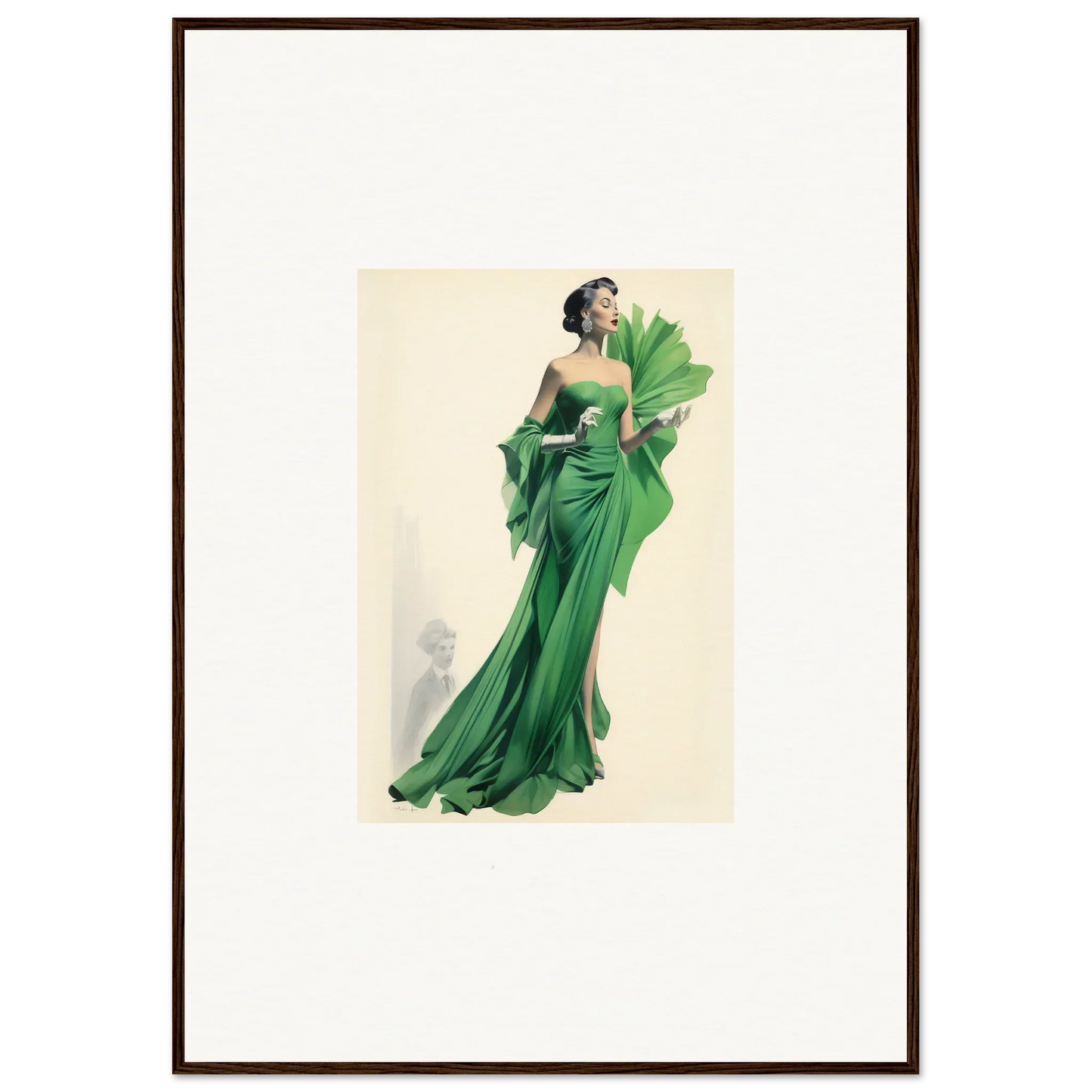 Elegant emerald green evening gown with ruffles in special edition art™ design