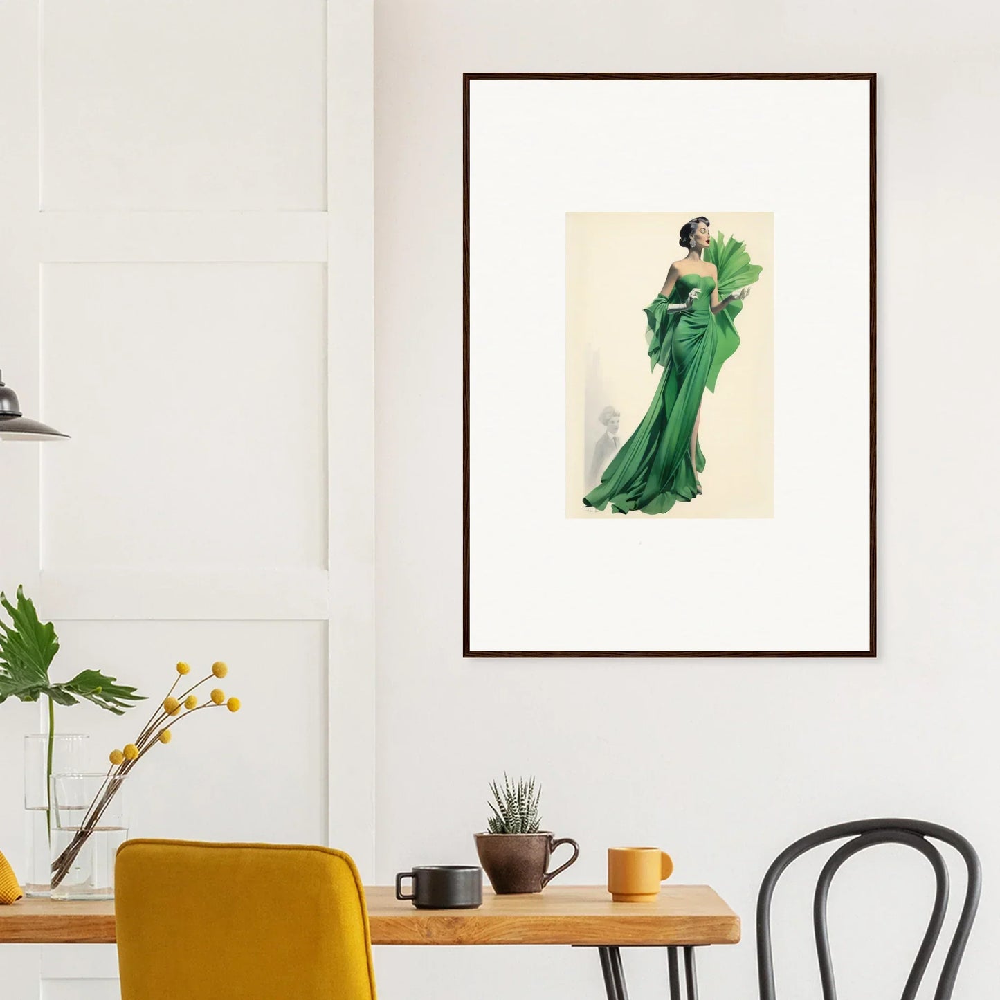 Framed wall art of a flowing emerald green evening gown from Draped Would Dream special edition art™