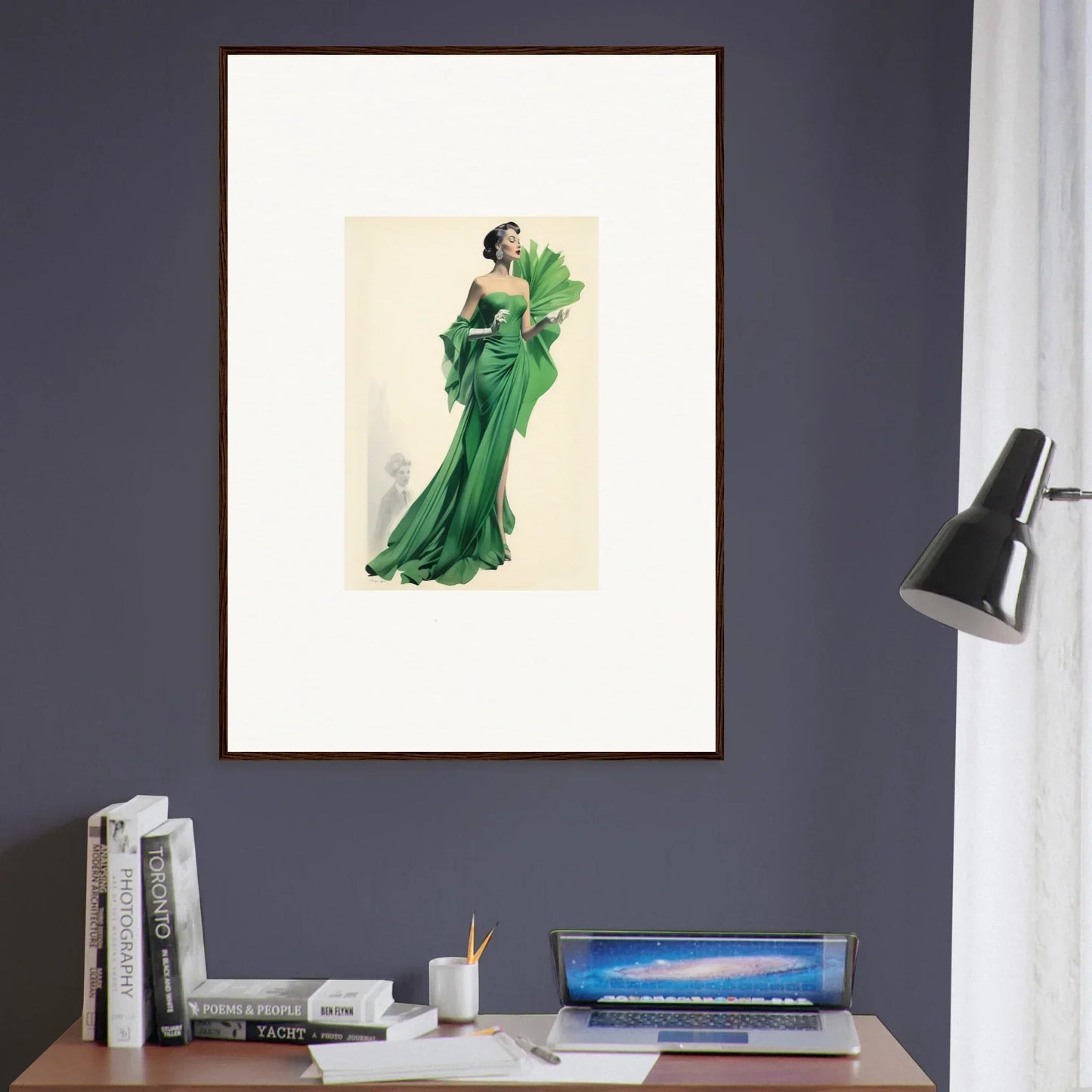 Fashion illustration of an emerald green gown in special edition art™ for dreamy decor