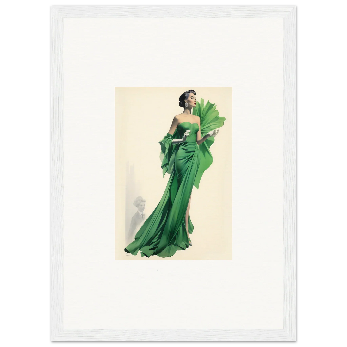 Elegant emerald green evening gown with ruffles featured in special edition art™