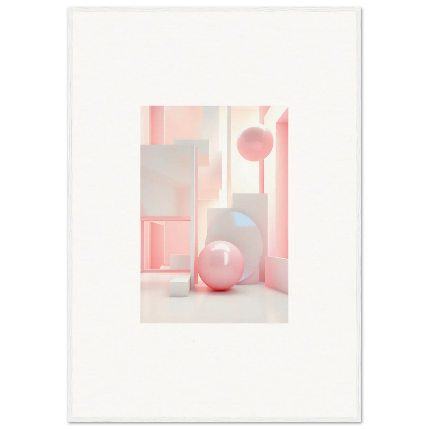 Abstract geometric wall art with soft pink spheres for stylish room decoration