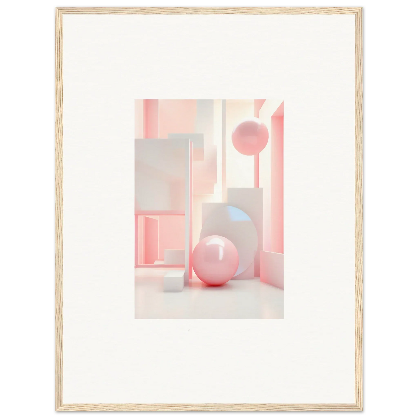 Framed abstract wall art with soft pink geometric shapes, perfect for room decoration