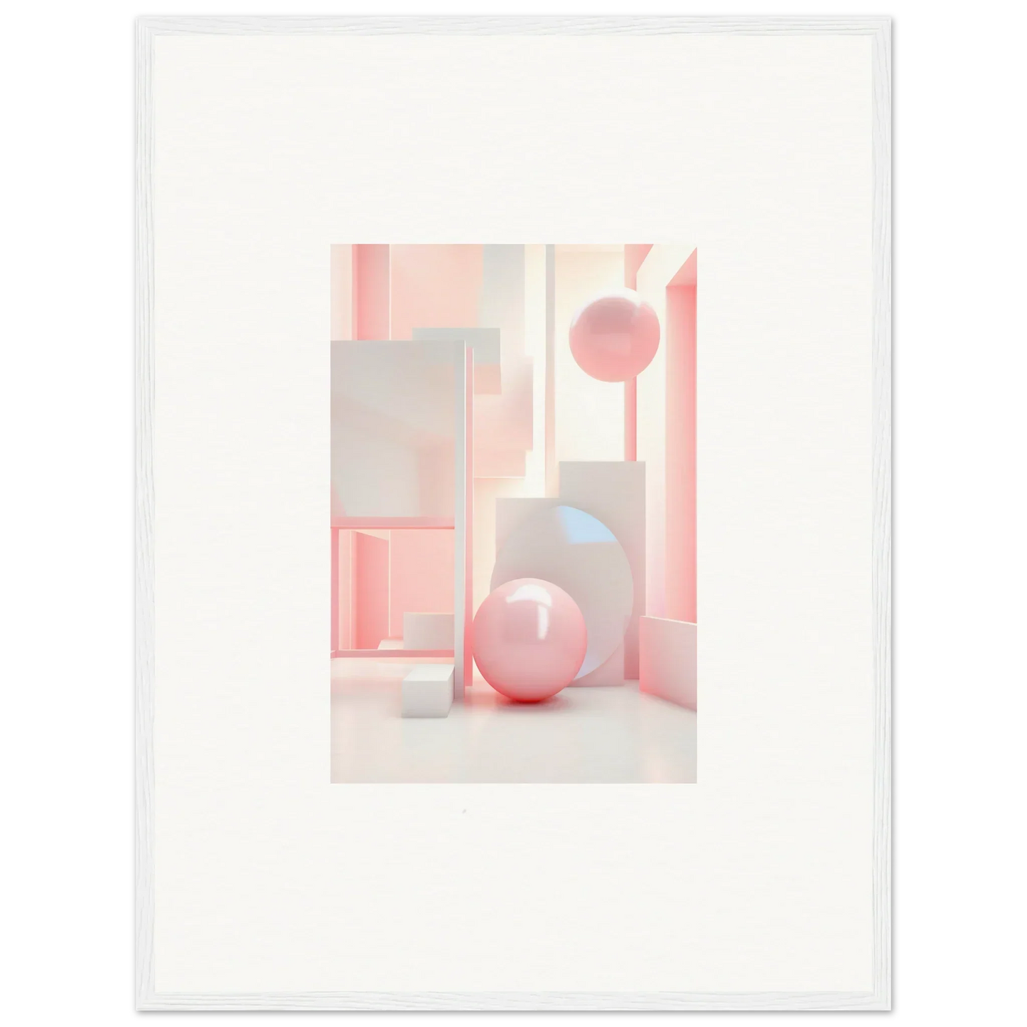 Pink spherical balloon surrounded by geometric shapes for trendy room decoration
