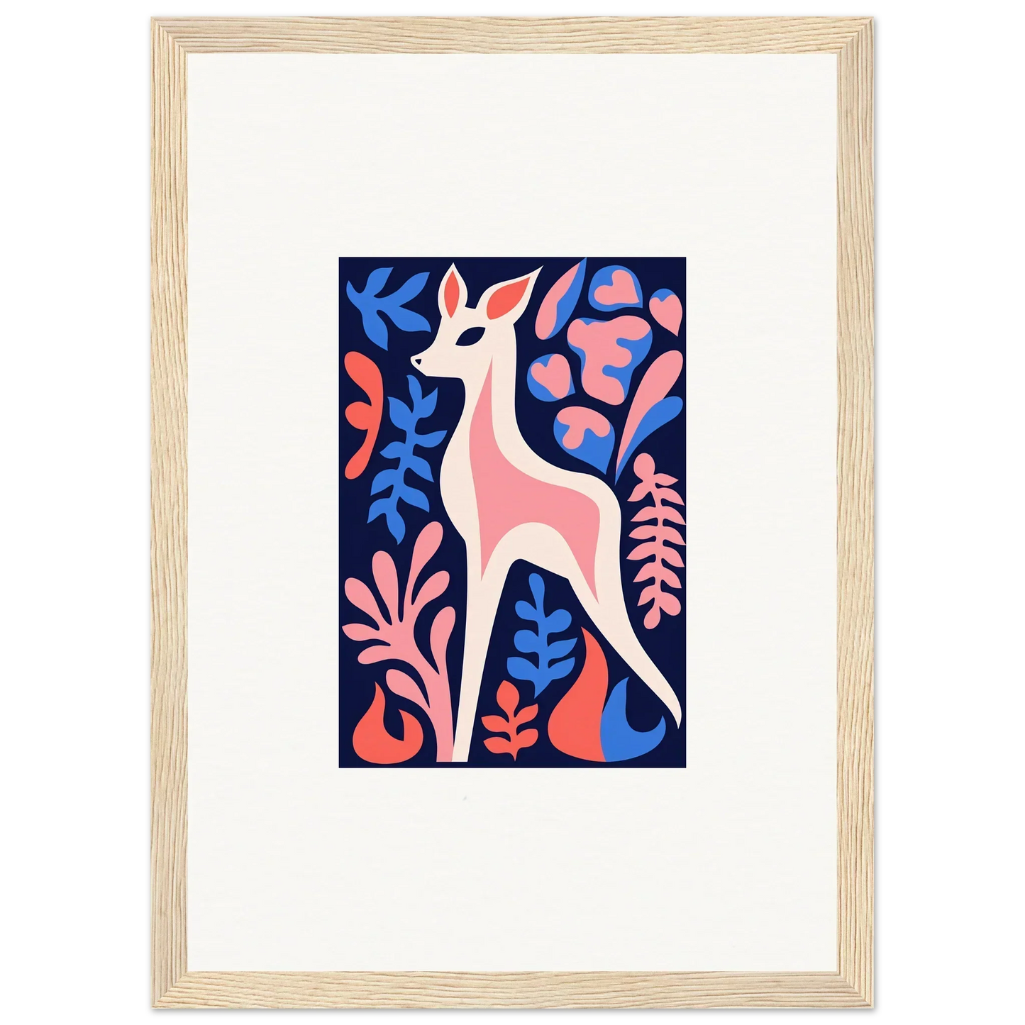 Stylized pink deer with vibrant flowers, perfect for Fawn Flora room decor or framed wall art