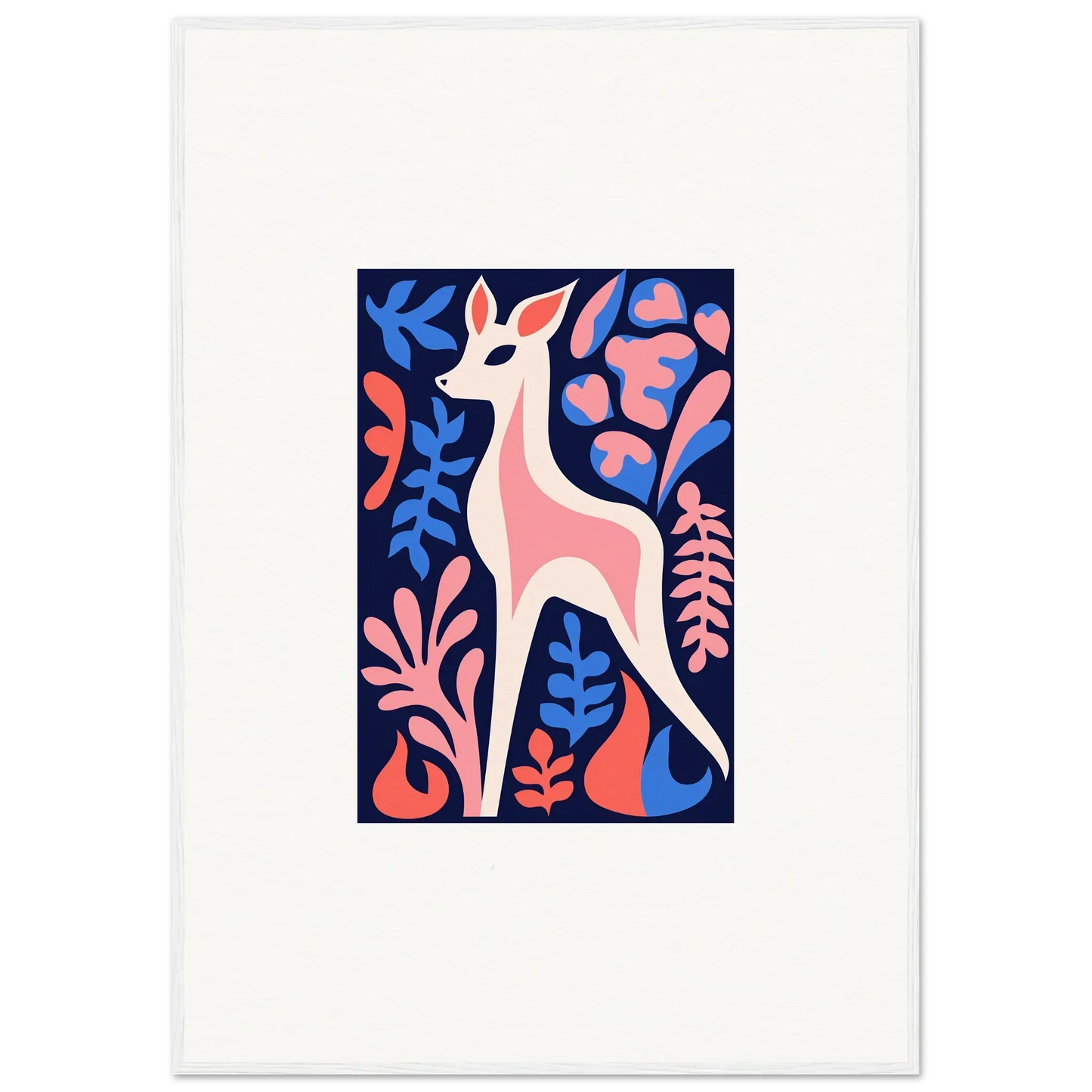 Stylized pink deer with colorful flowers perfect for fawn flora room decor framed wall art