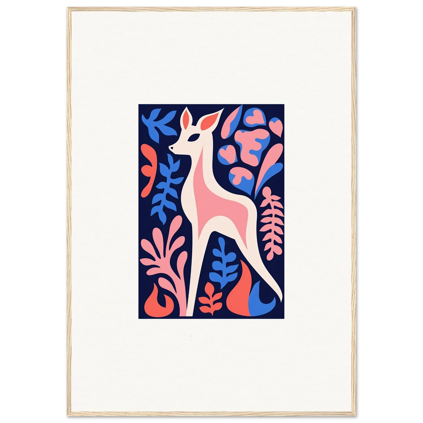 Stylized fawn flora art featuring a deer among vibrant foliage for room decor