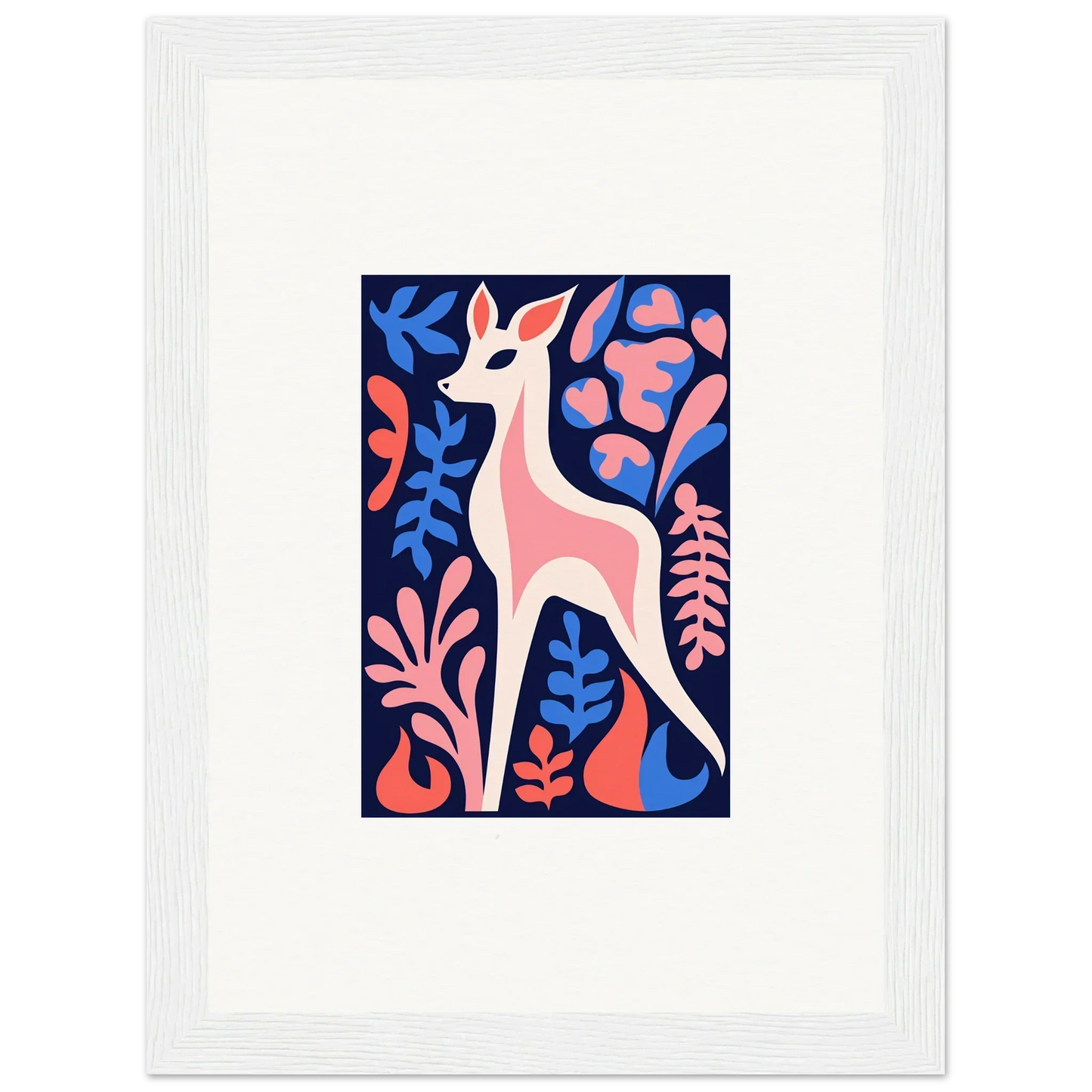 Stylized fawn flora art featuring deer with elongated neck and legs, perfect for room decor