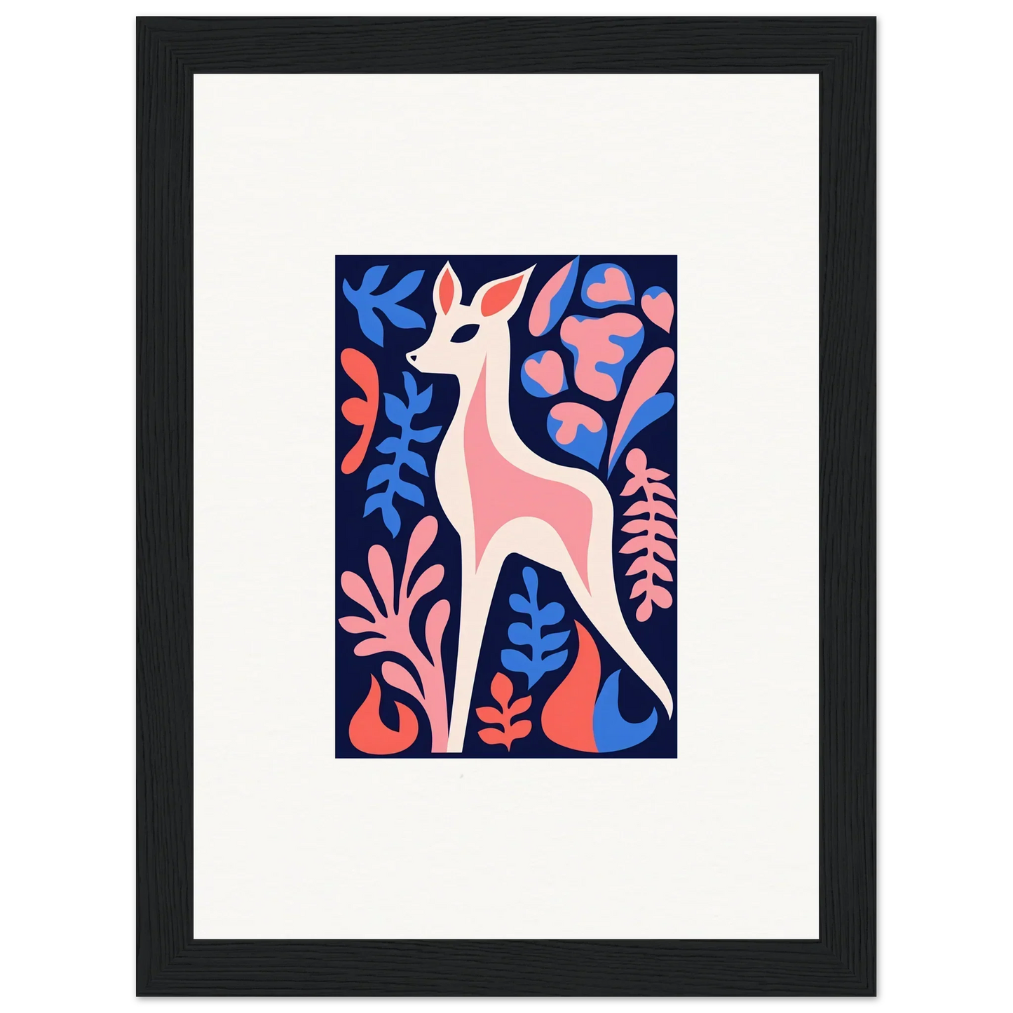 Stylized pink fawn flora design for vibrant room decor framed wall art