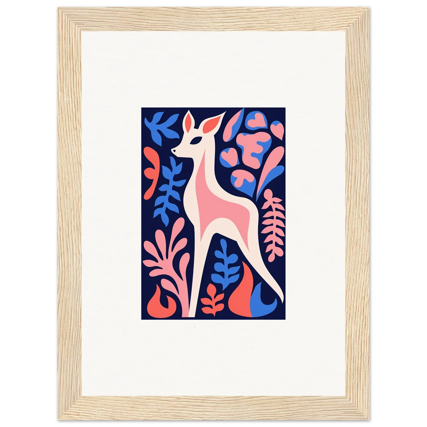 Stylized pink fawn flora with colorful flowers for charming room decor wall art