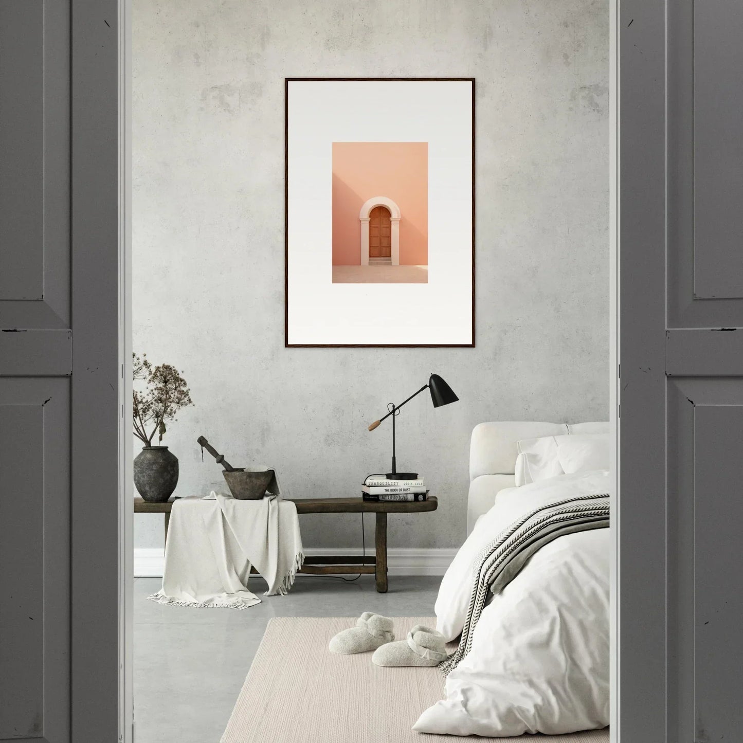Framed wall art of a peach-colored archway from Dream Portal Solace Special Edition Art