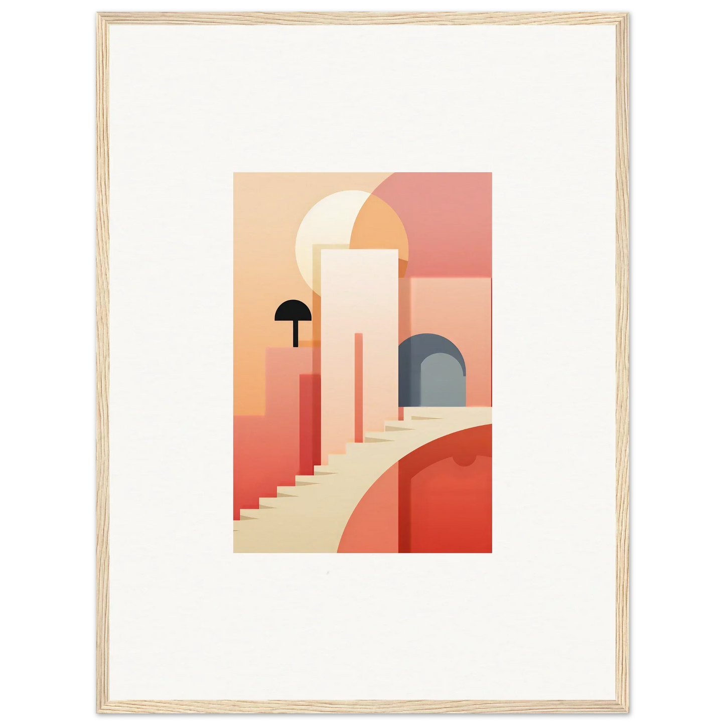 Minimalist geometric arches art print in coral and beige for Dream Steps Admire
