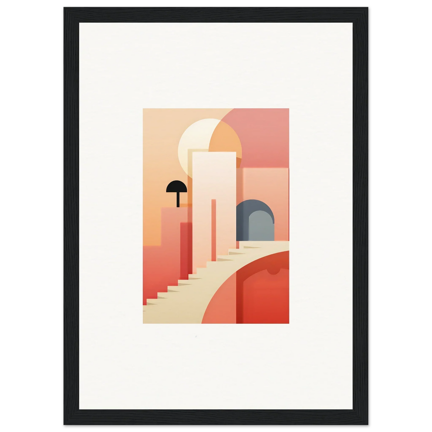 Minimalist architectural illustration in coral and peach for Dream Steps Admire art