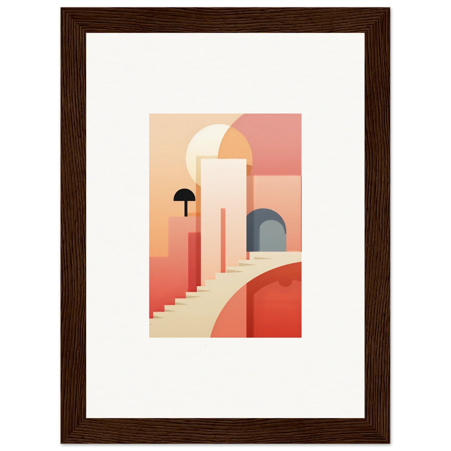 Minimalist geometric art print in coral and peach for Dream Steps Admire premium framed wall