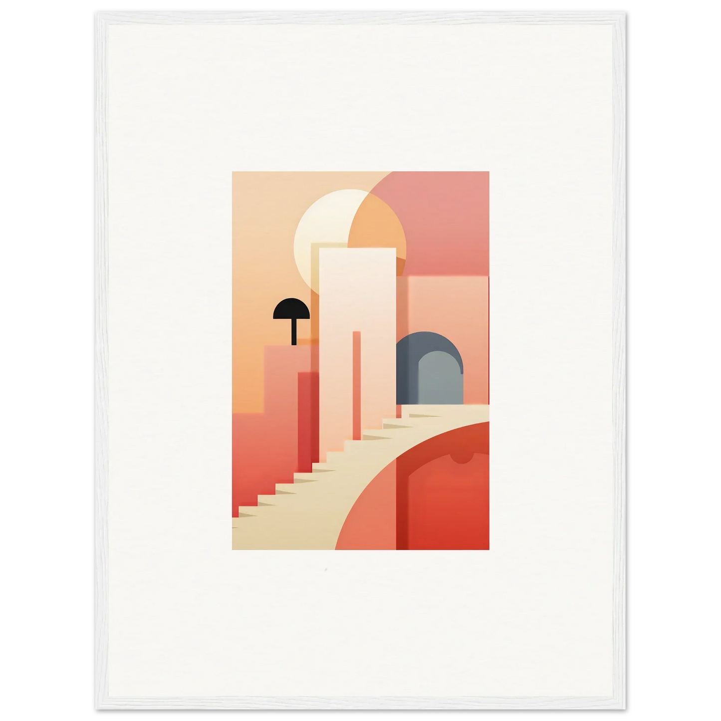 Minimalist architectural illustration of Dream Steps Admire in coral and peach tones