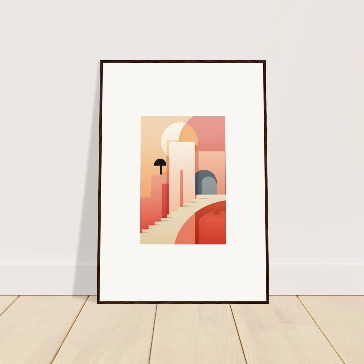Framed minimalist art print with coral geometric shapes from Dream Steps Admire