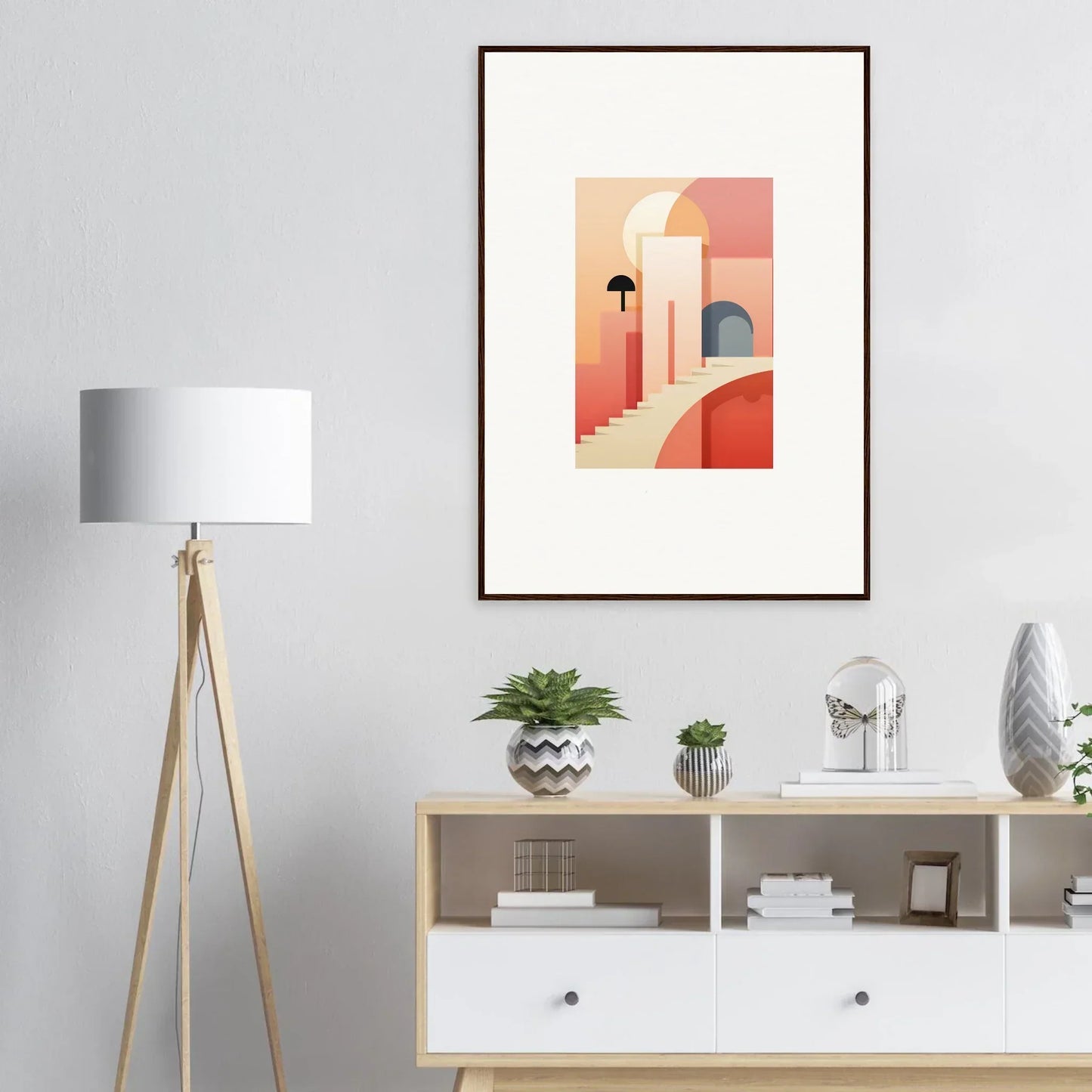Framed minimalist art print of peachy-coral arches for Dream Steps Admire collection