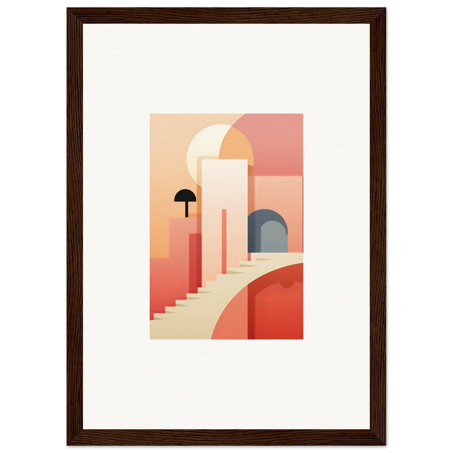 Abstract architectural illustration in peachy coral for Dream Steps Admire premium wall art