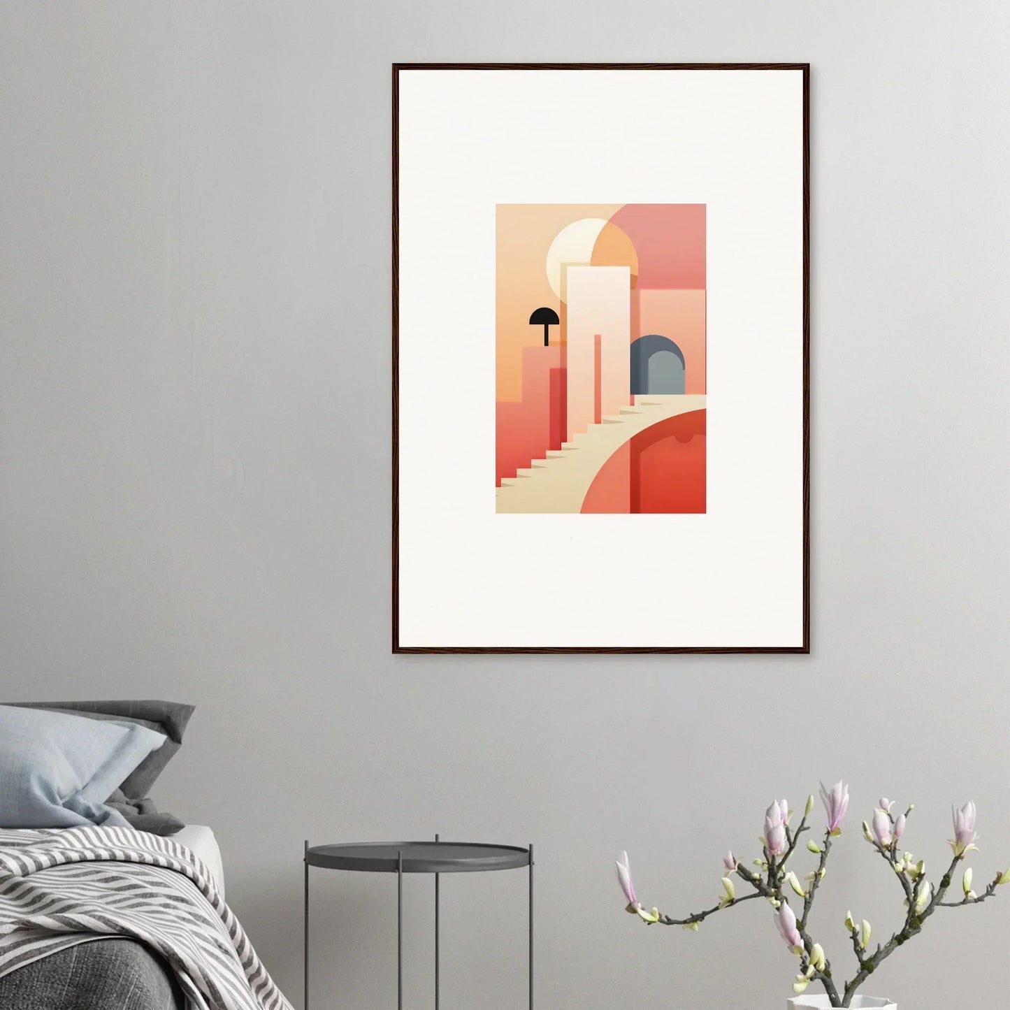 Framed minimalist art print of peachy-coral arches from Dream Steps Admire collection